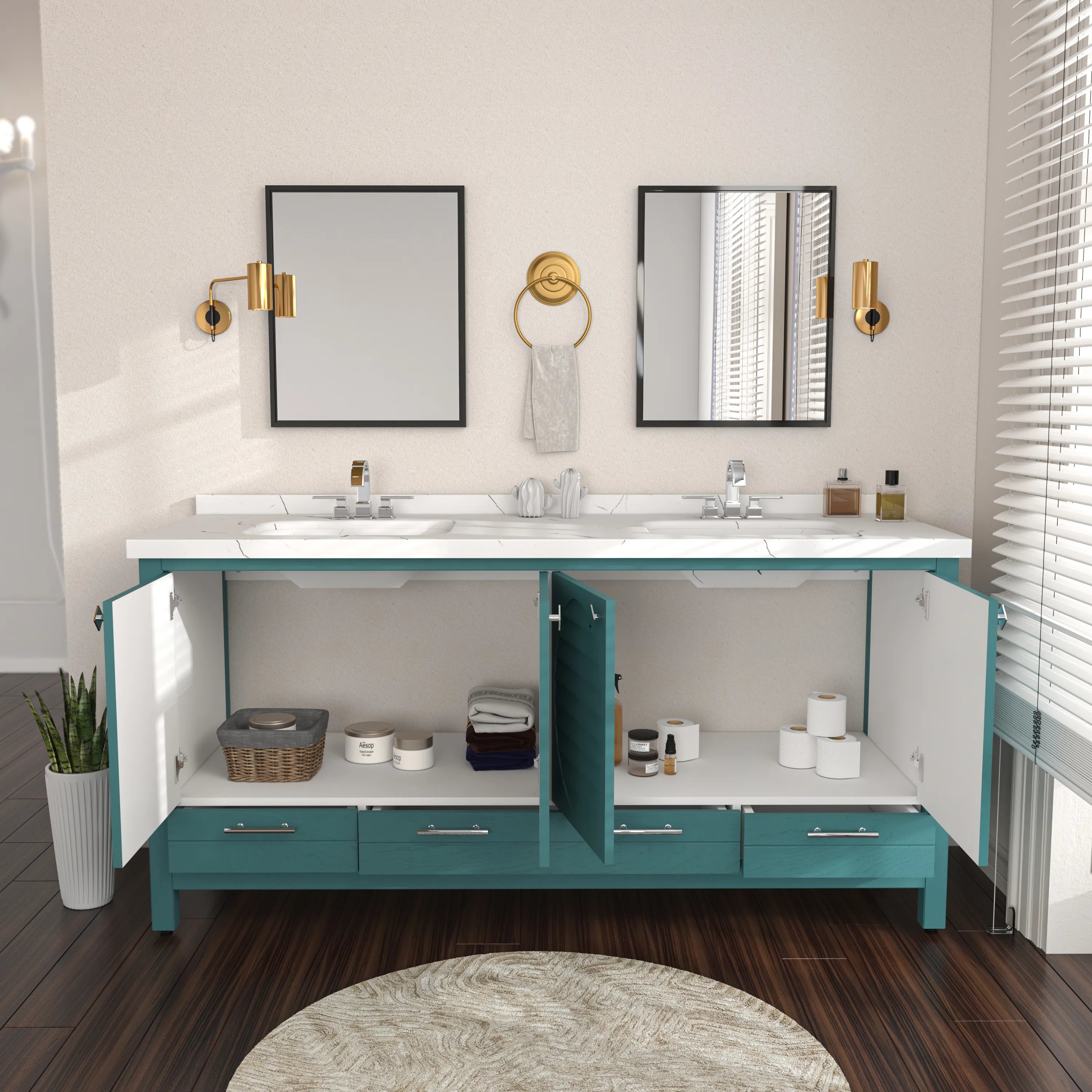 Papatya 71'' Wide Free-standing Double Bathroom Vanity with Engineered Marble Vanity Top