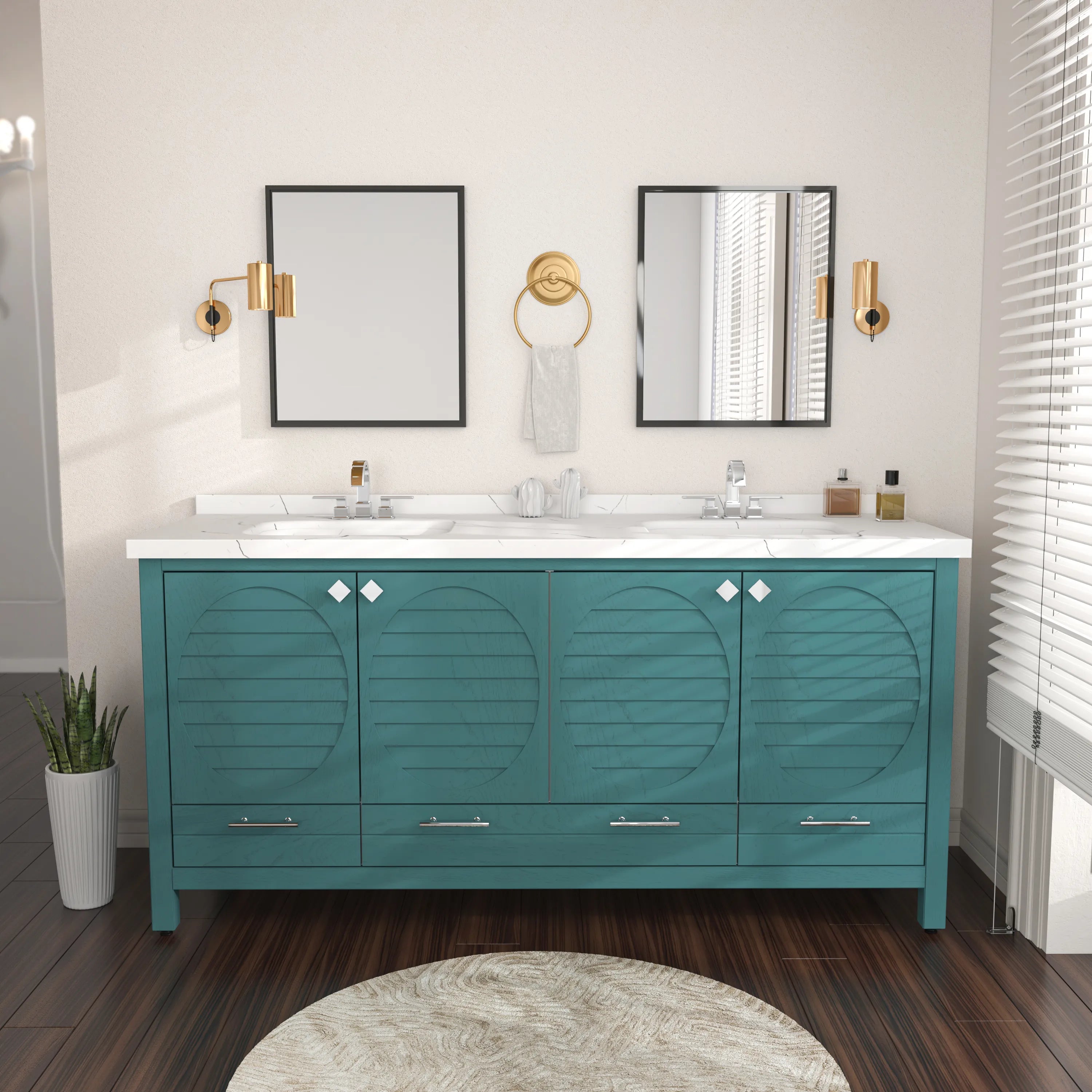 Papatya 71'' Wide Free-standing Double Bathroom Vanity with Engineered Marble Vanity Top