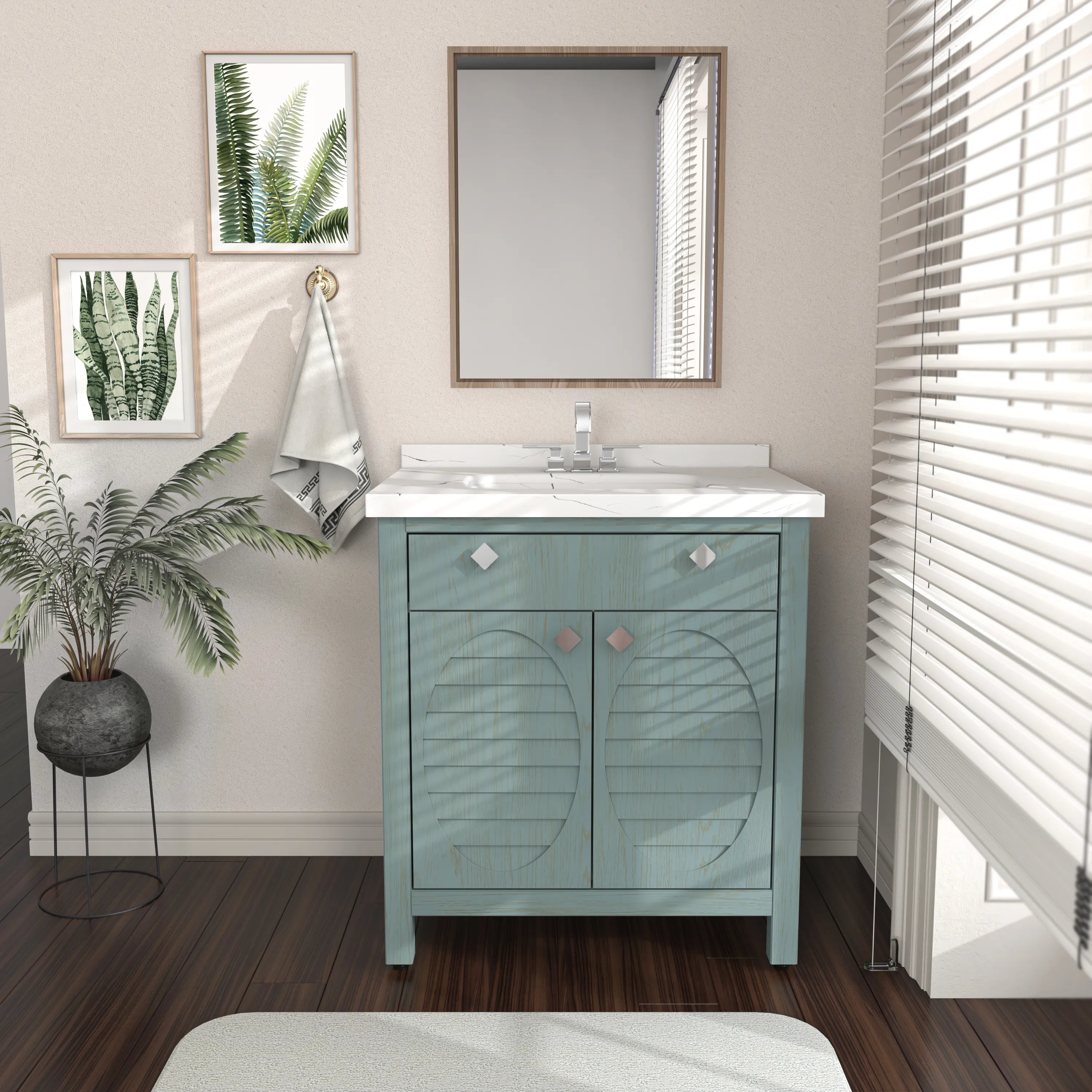 Papatya 31" Wide Free-standing Single Bathroom Vanity with Engineered Marble Vanity Top