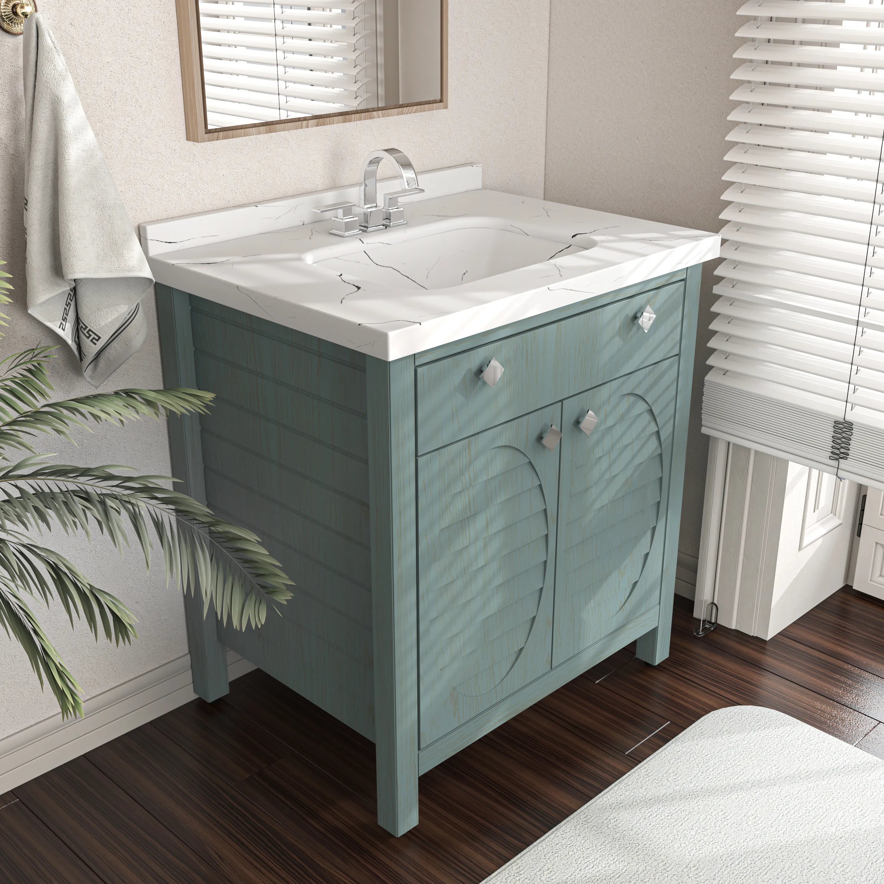 Papatya 31" Wide Free-standing Single Bathroom Vanity with Engineered Marble Vanity Top