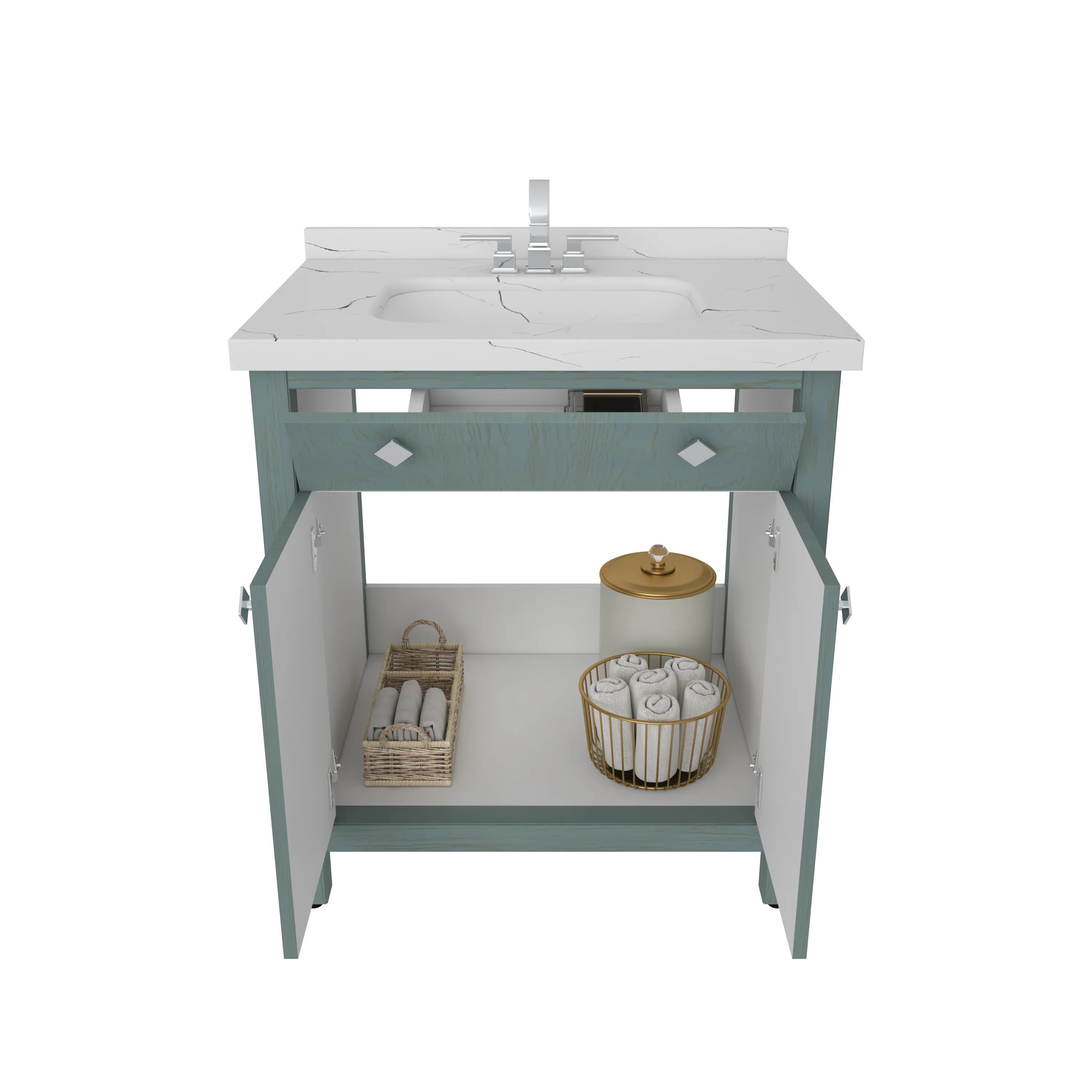 Papatya 31" Wide Free-standing Single Bathroom Vanity with Engineered Marble Vanity Top