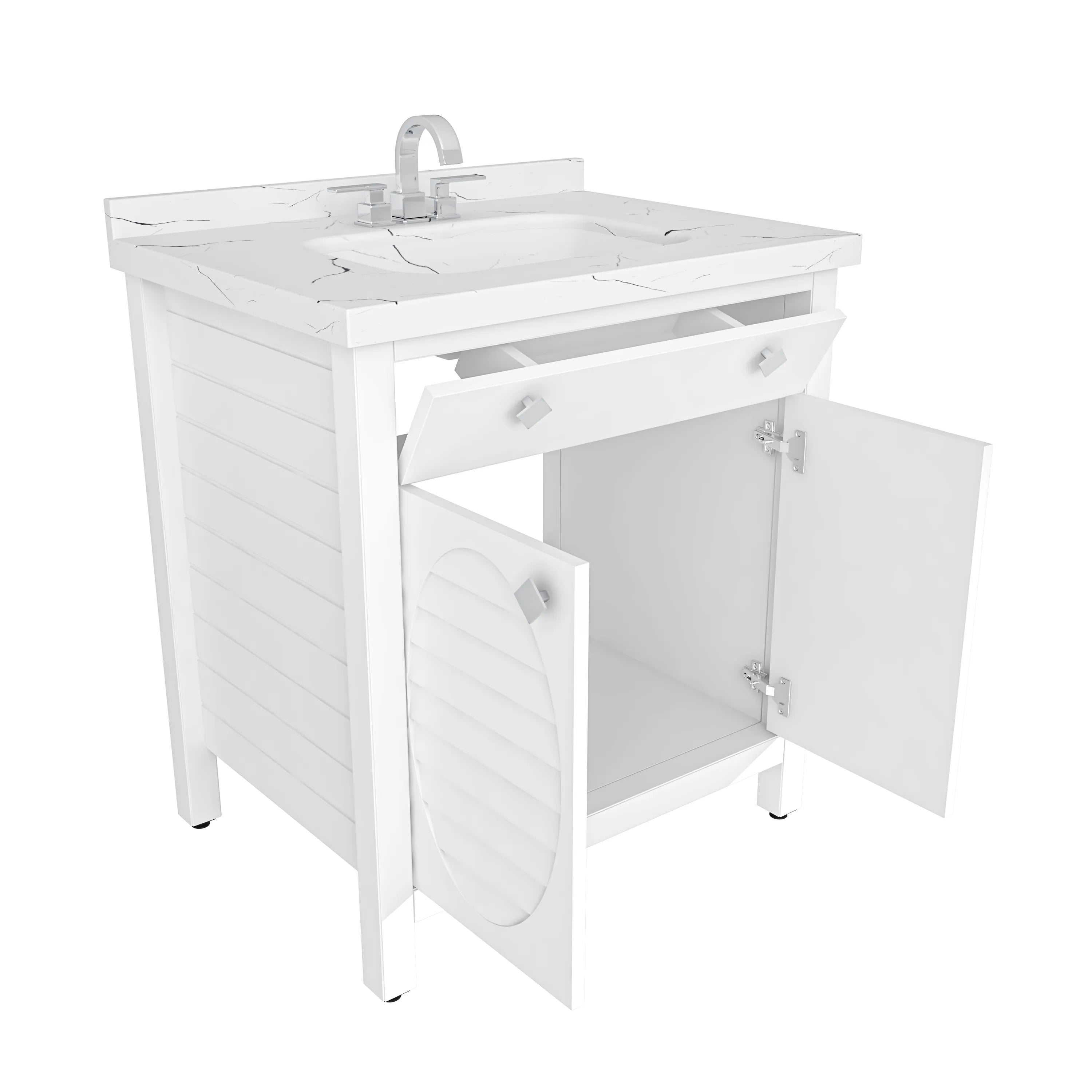 Papatya 31" Wide Free-standing Single Bathroom Vanity with Engineered Marble Vanity Top