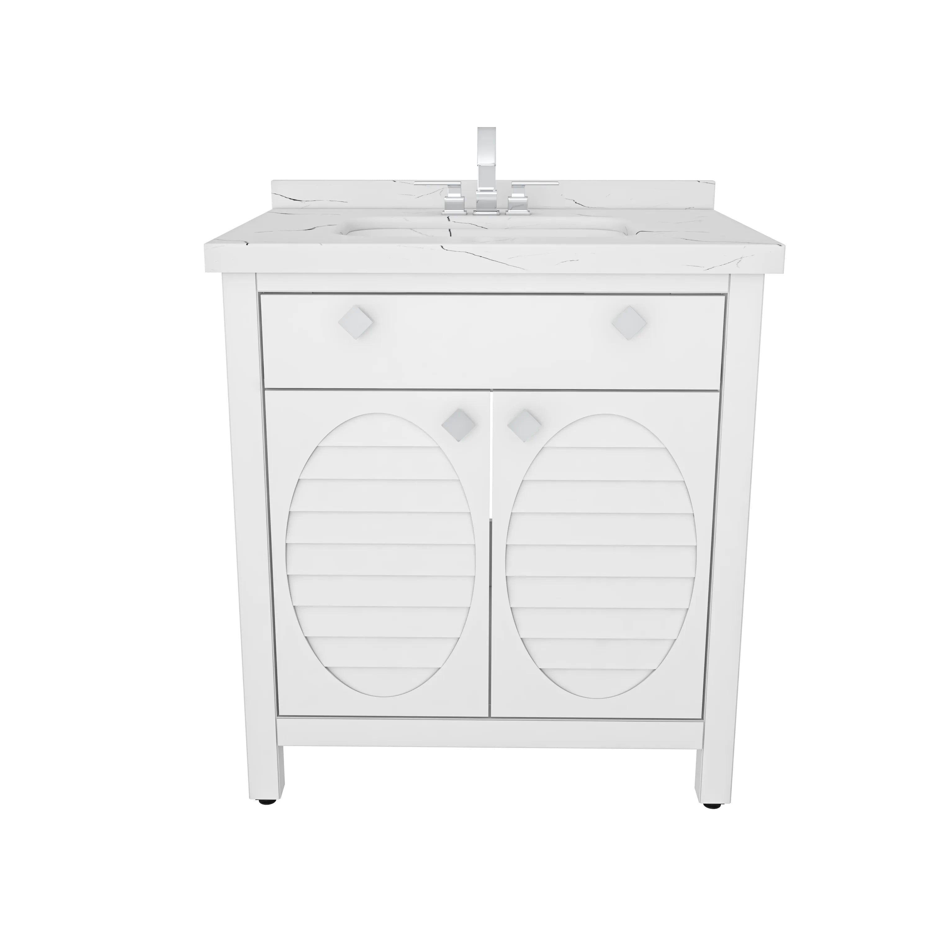 Papatya 31" Wide Free-standing Single Bathroom Vanity with Engineered Marble Vanity Top