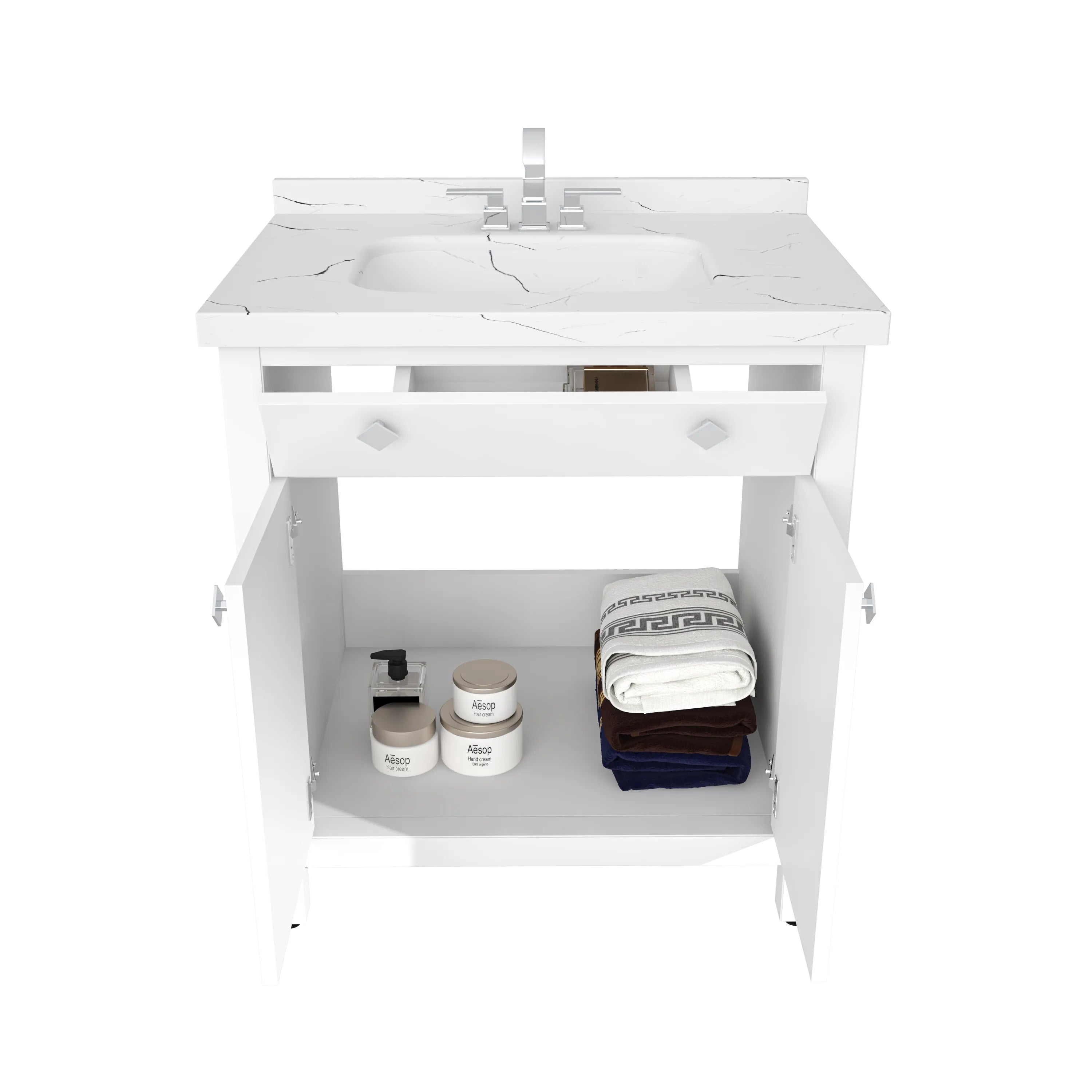 Papatya 31" Wide Free-standing Single Bathroom Vanity with Engineered Marble Vanity Top