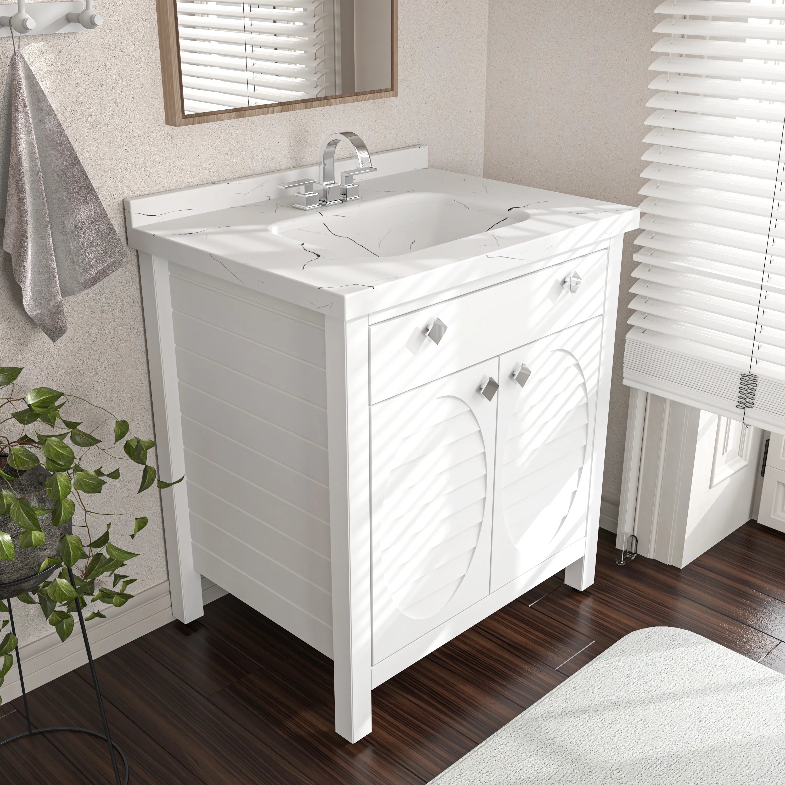 Papatya 31" Wide Free-standing Single Bathroom Vanity with Engineered Marble Vanity Top