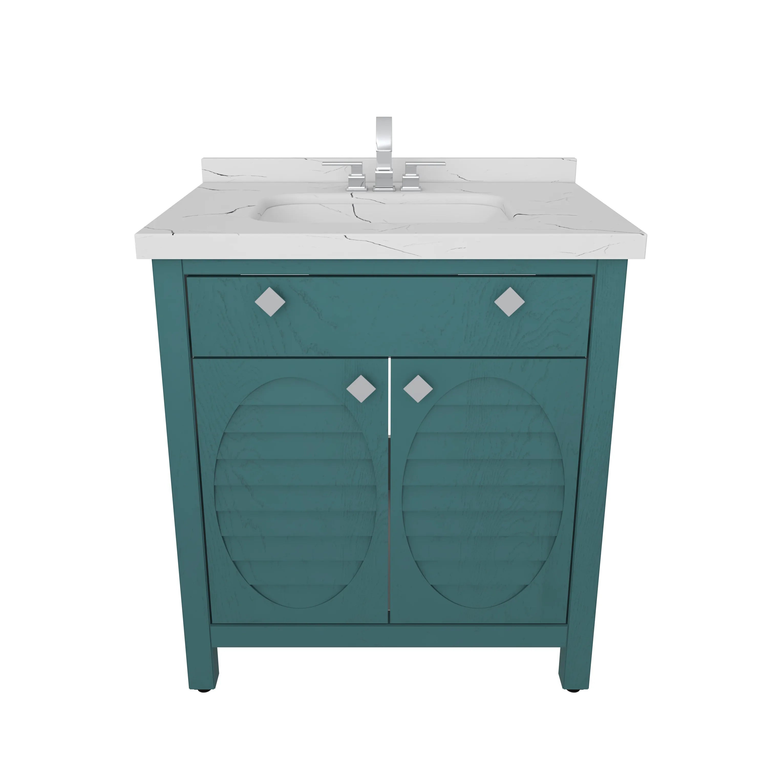 Papatya 31" Wide Free-standing Single Bathroom Vanity with Engineered Marble Vanity Top