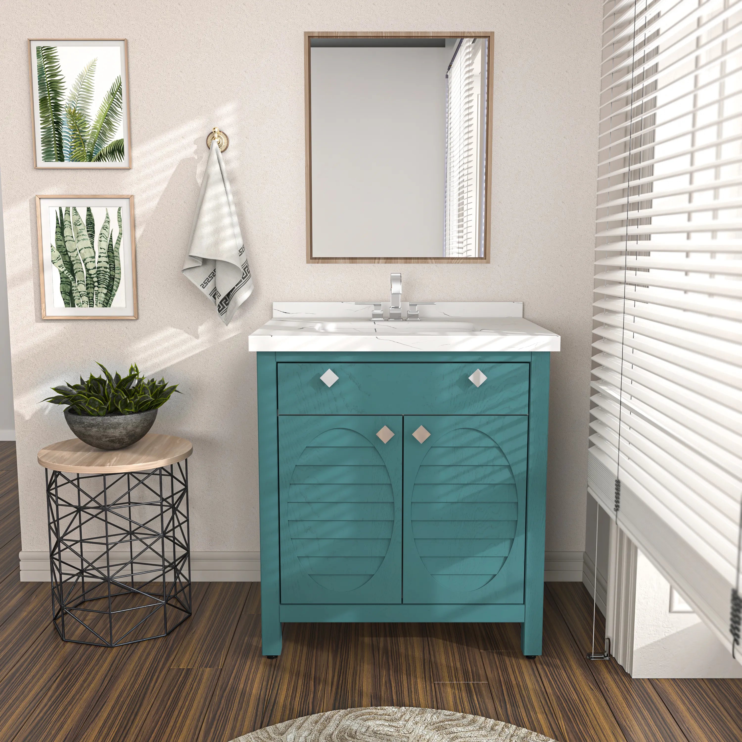 Papatya 31" Wide Free-standing Single Bathroom Vanity with Engineered Marble Vanity Top