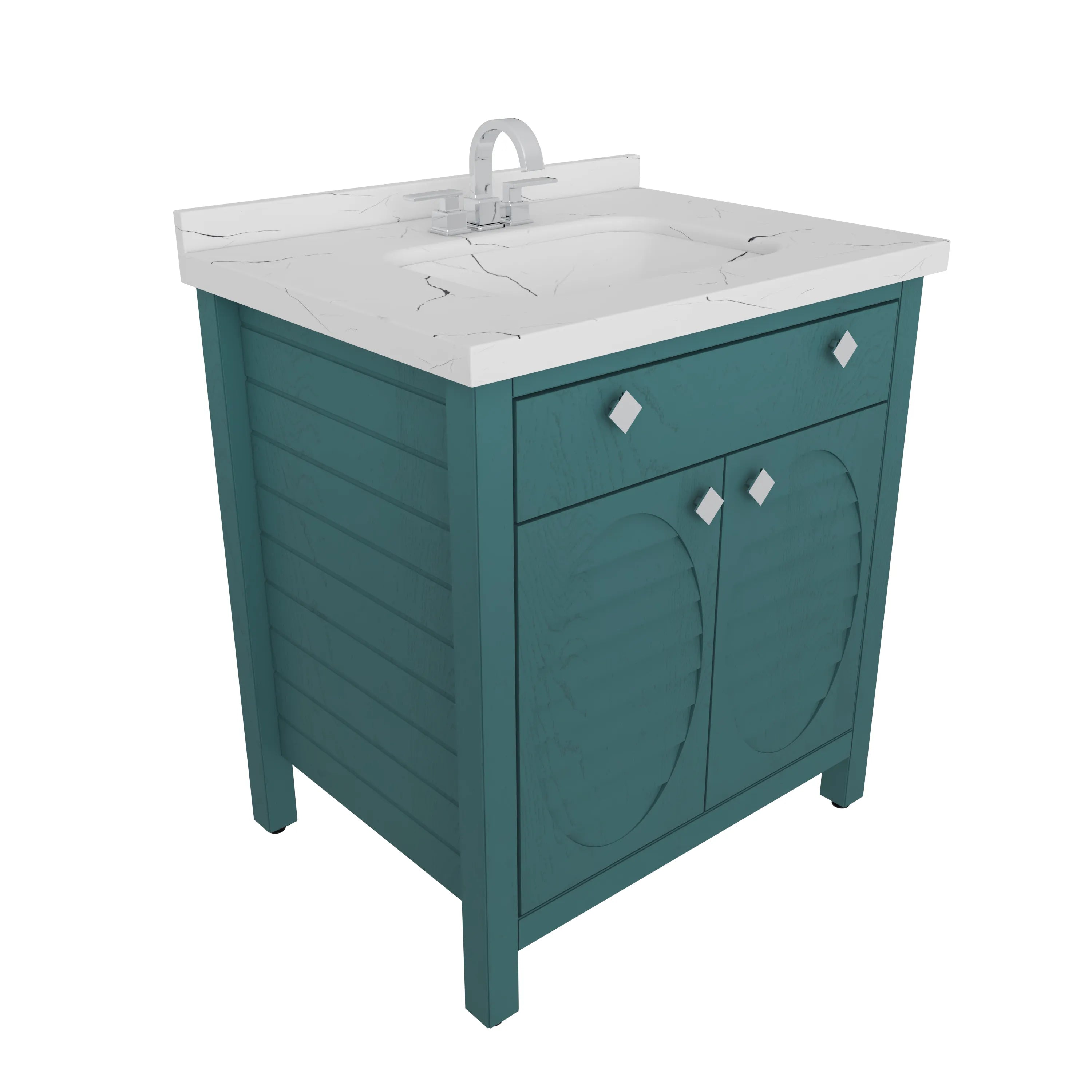 Papatya 31" Wide Free-standing Single Bathroom Vanity with Engineered Marble Vanity Top