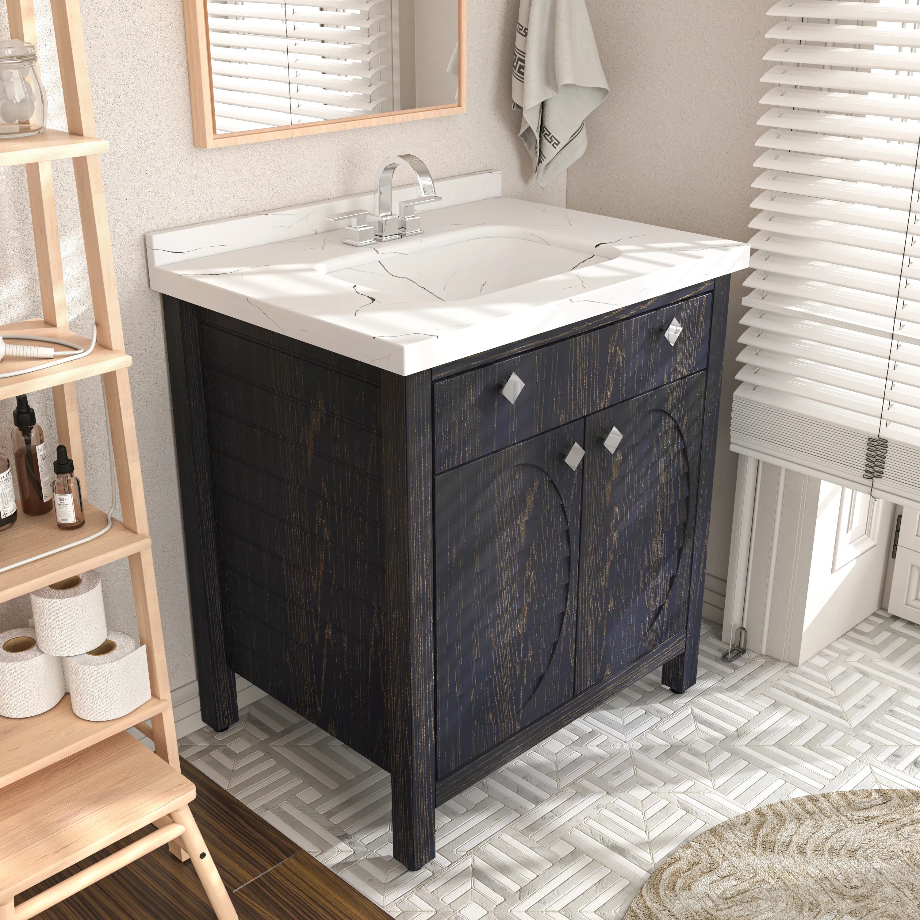 Papatya 31" Wide Free-standing Single Bathroom Vanity with Engineered Marble Vanity Top