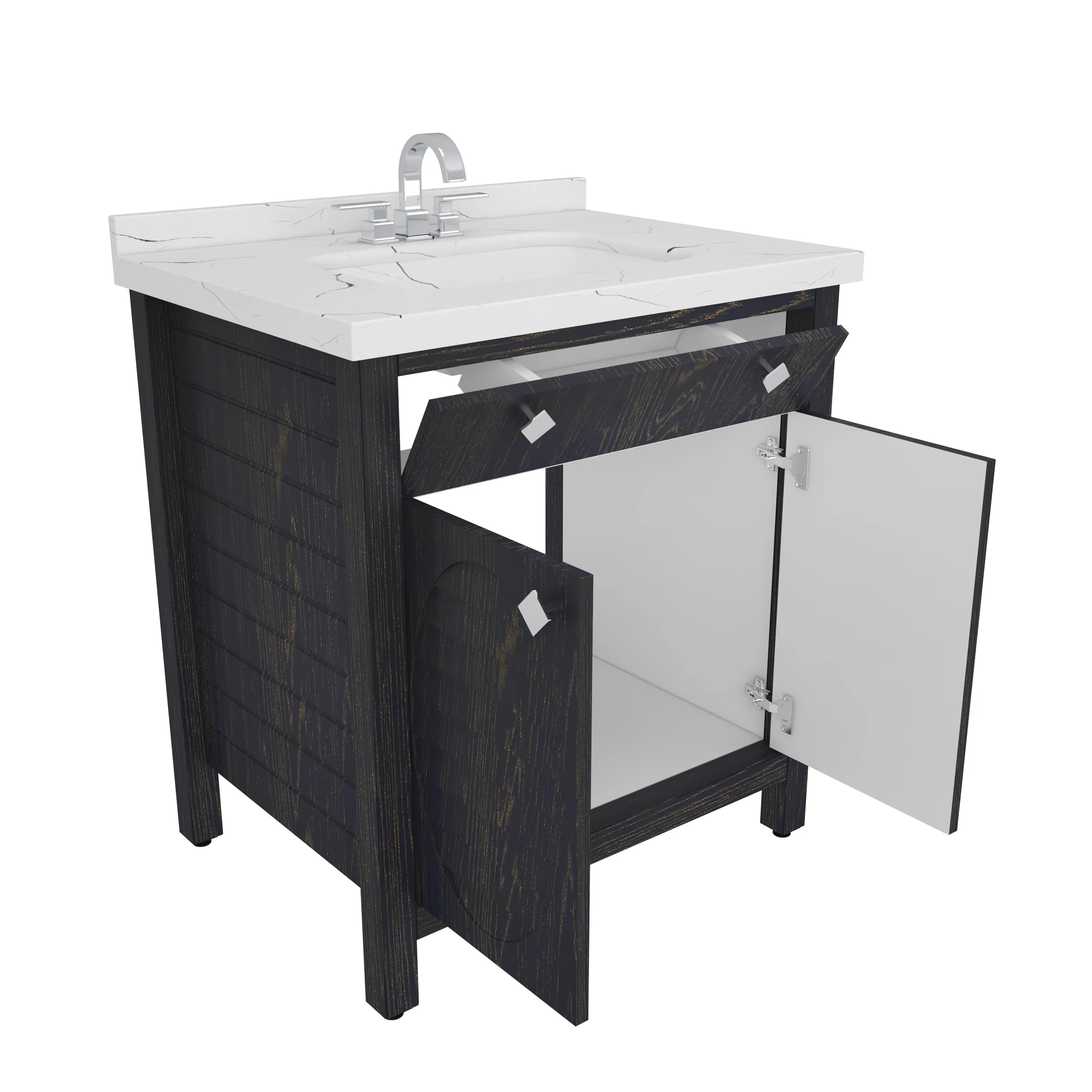 Papatya 31" Wide Free-standing Single Bathroom Vanity with Engineered Marble Vanity Top