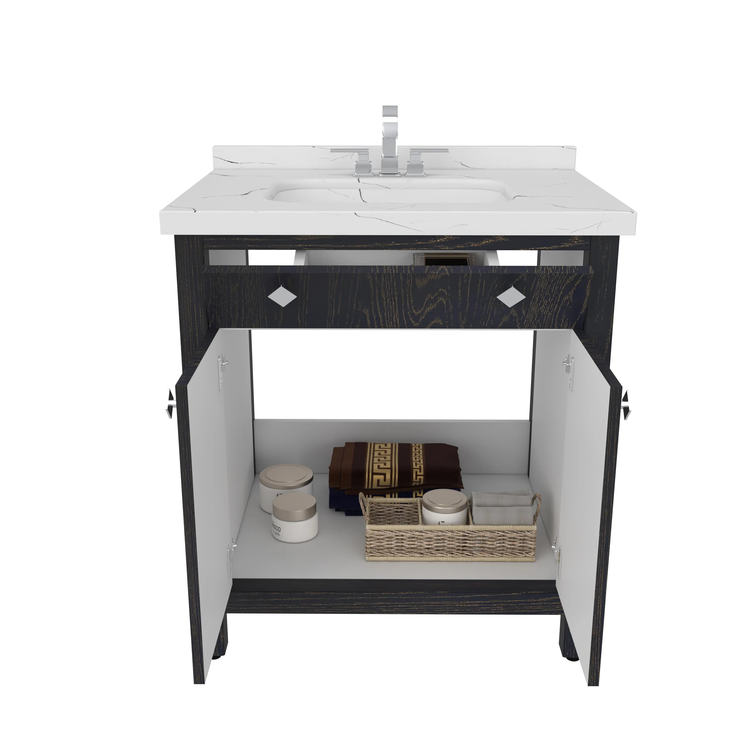 Papatya 31" Wide Free-standing Single Bathroom Vanity with Engineered Marble Vanity Top