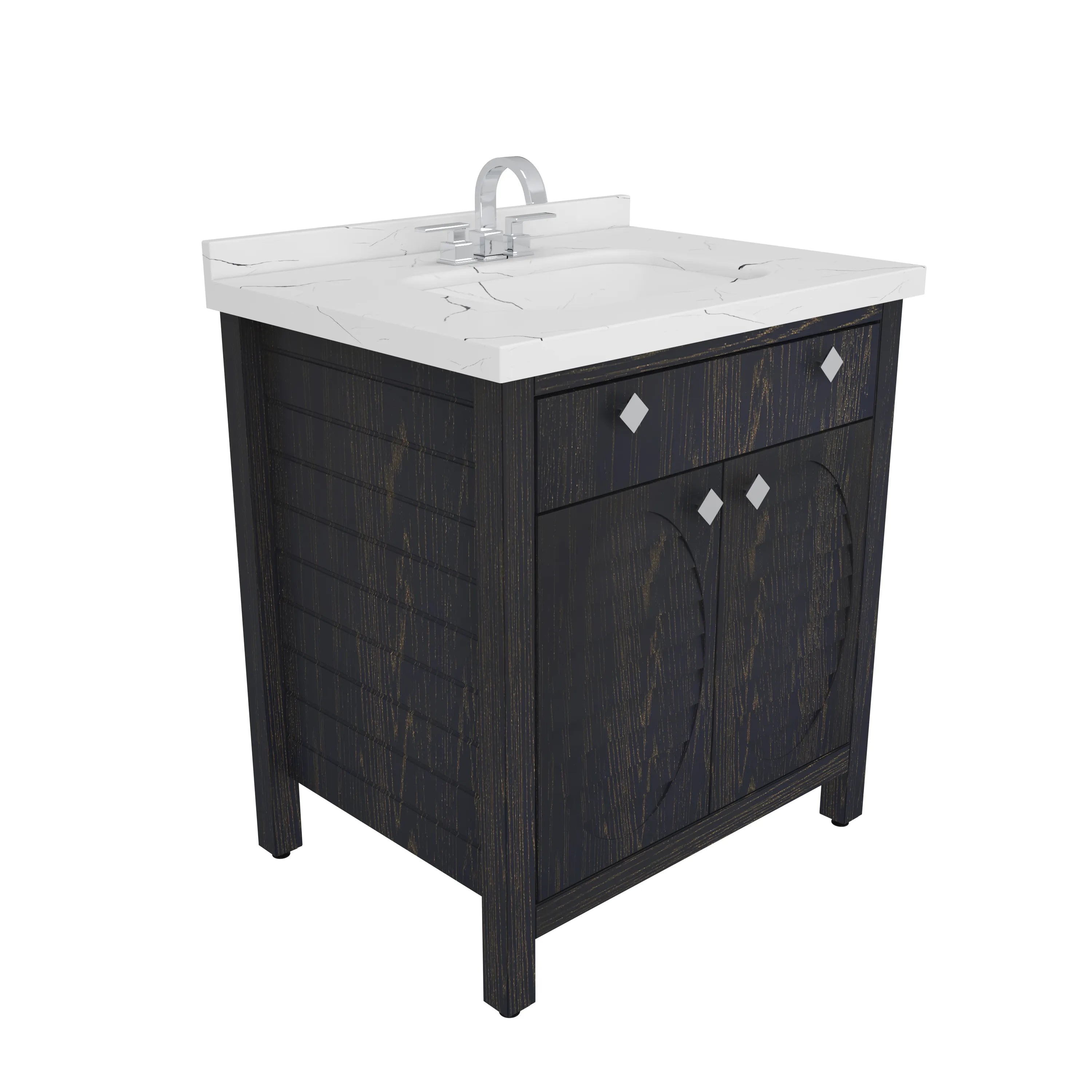 Papatya 31" Wide Free-standing Single Bathroom Vanity with Engineered Marble Vanity Top