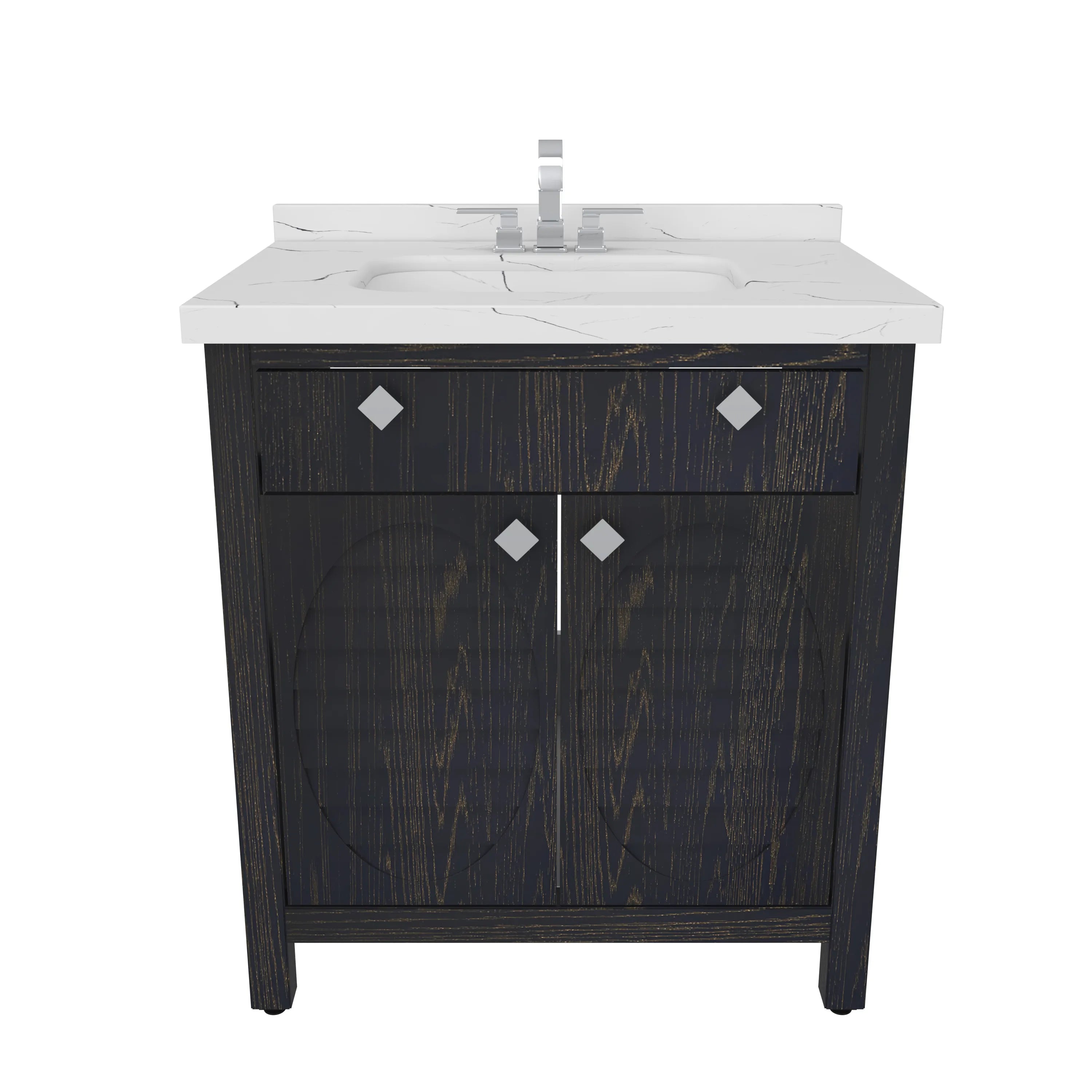 Papatya 31" Wide Free-standing Single Bathroom Vanity with Engineered Marble Vanity Top