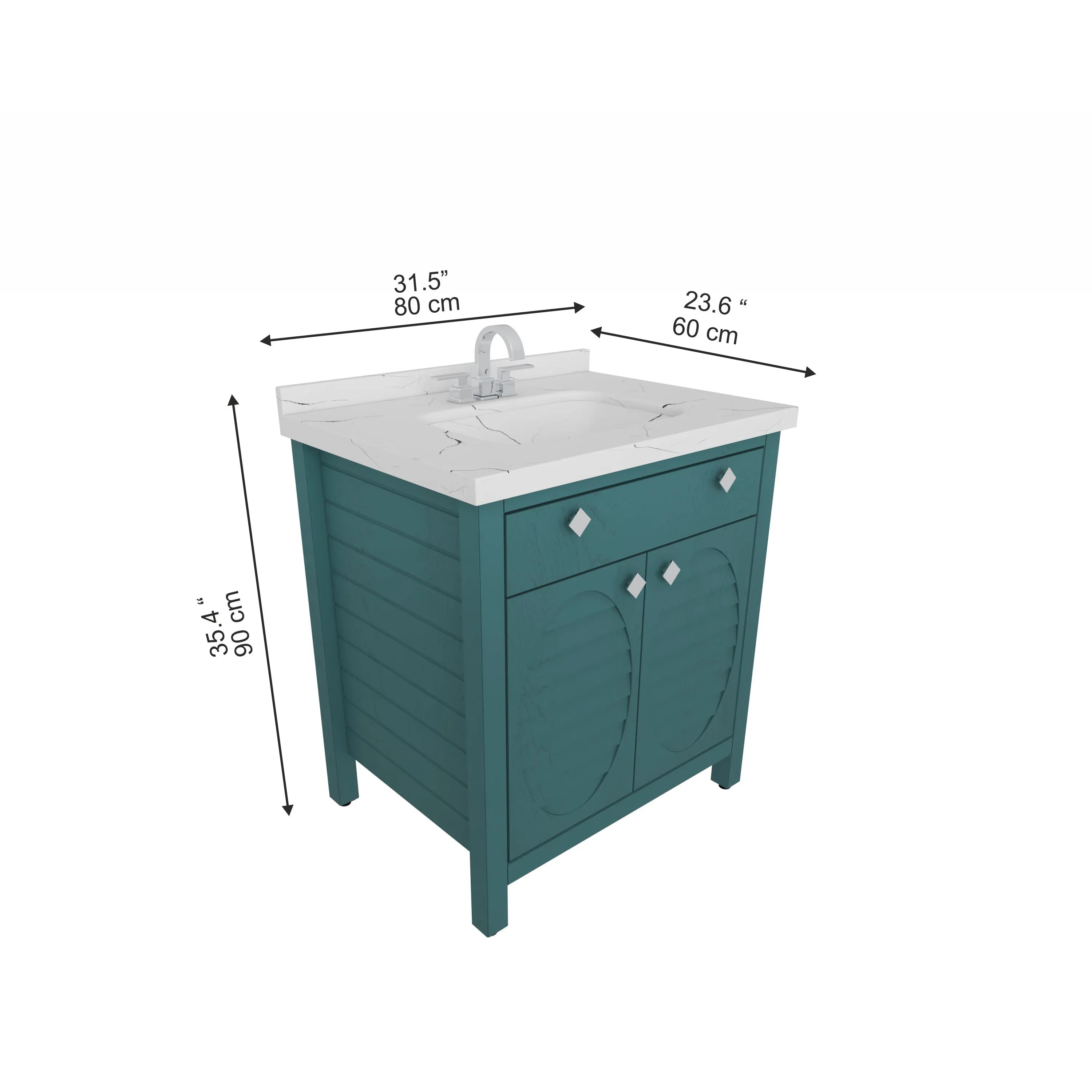 Papatya 31" Wide Free-standing Single Bathroom Vanity with Engineered Marble Vanity Top