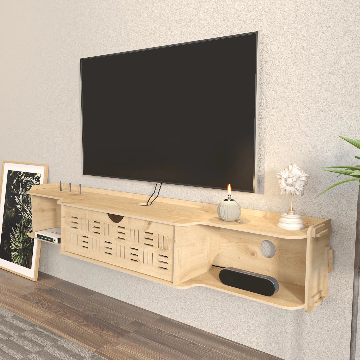 Pare 54" Wide Floating TV Stand and Media Console | MDF | Screwless Design