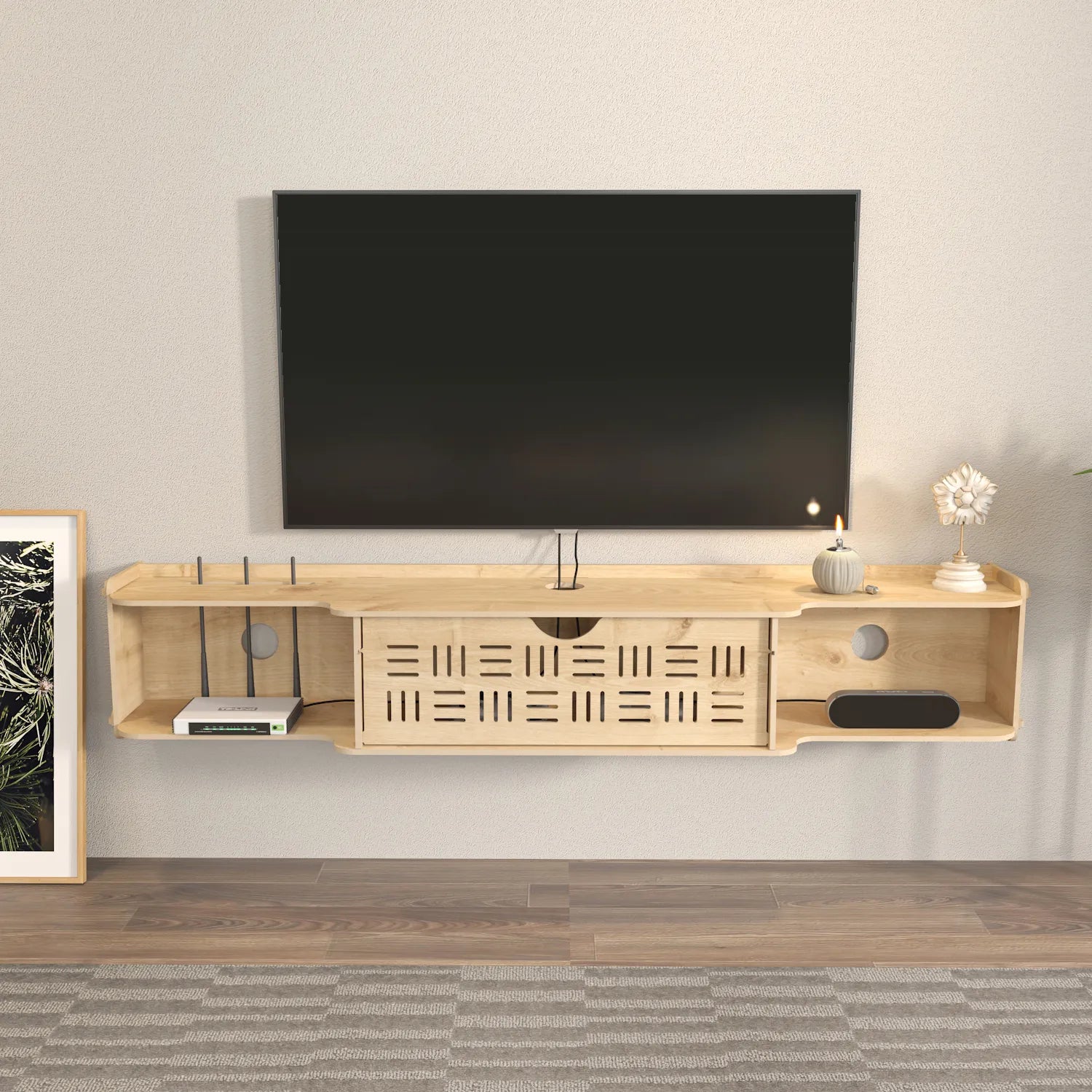Pare 54" Wide Floating TV Stand and Media Console | MDF | Screwless Design