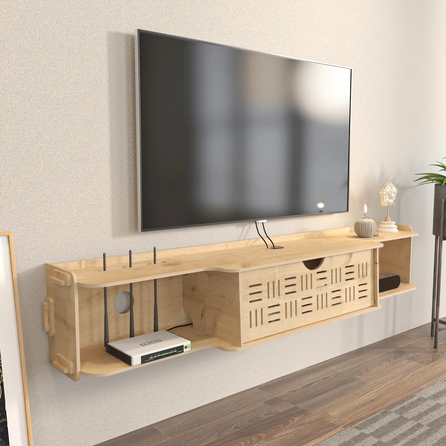 Pare 54" Wide Floating TV Stand and Media Console | MDF | Screwless Design