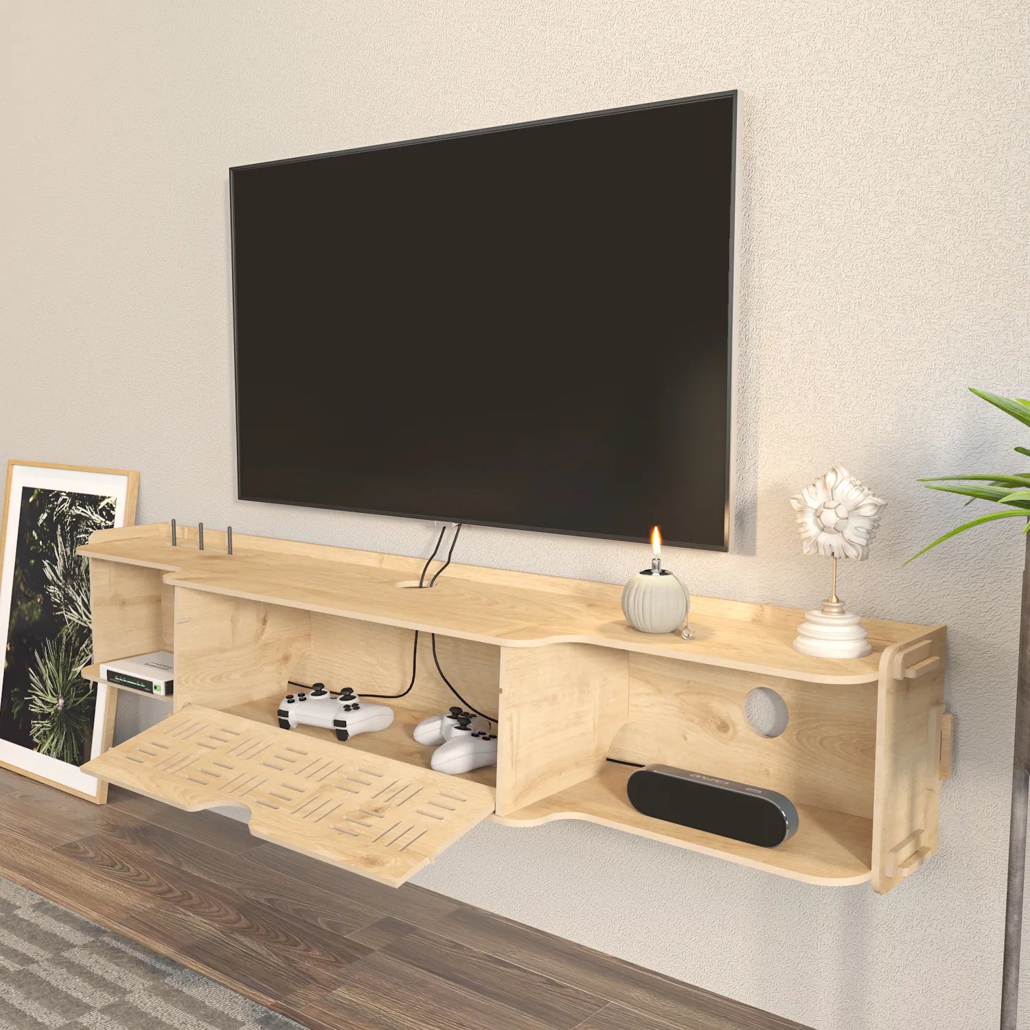 Pare 54" Wide Floating TV Stand and Media Console | MDF | Screwless Design