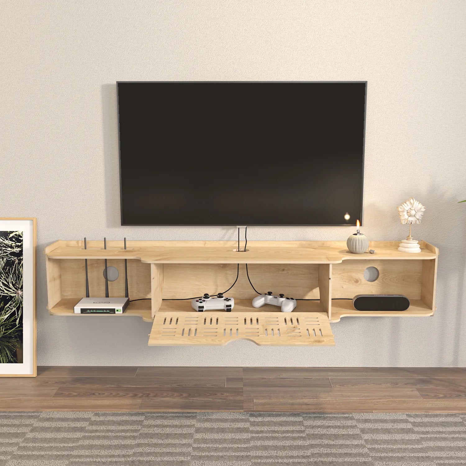 Pare 54" Wide Floating TV Stand and Media Console | MDF | Screwless Design