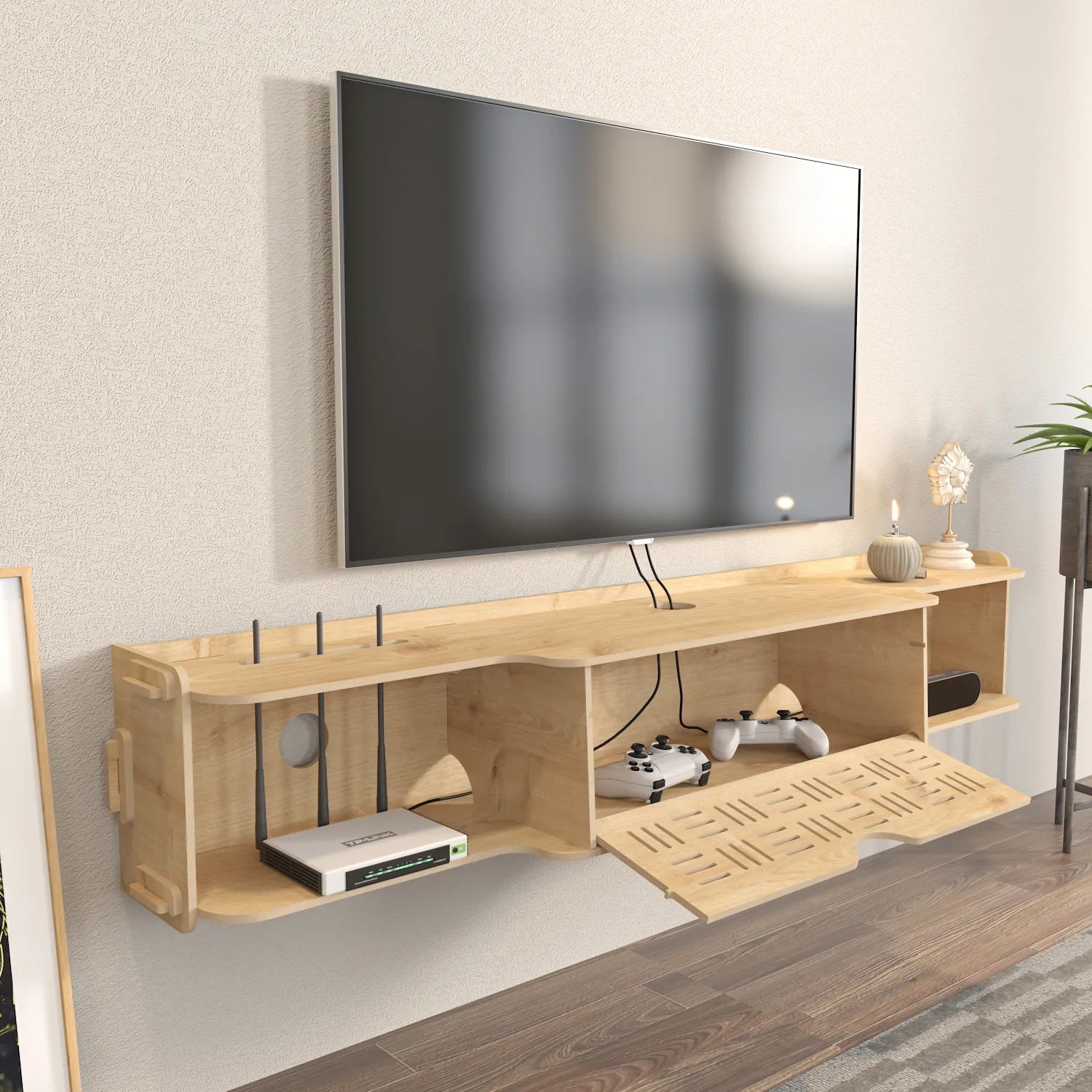 Pare 54" Wide Floating TV Stand and Media Console | MDF | Screwless Design