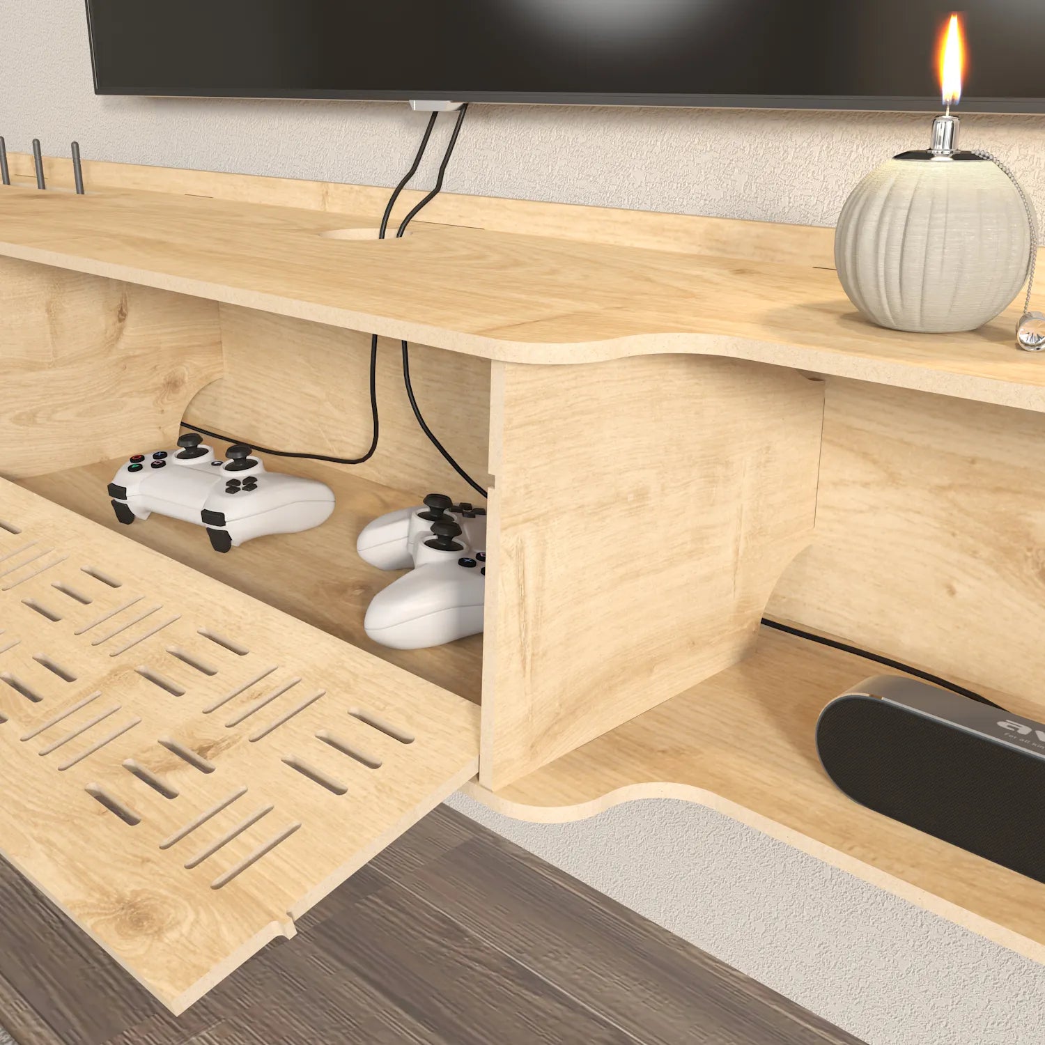 Pare 54" Wide Floating TV Stand and Media Console | MDF | Screwless Design