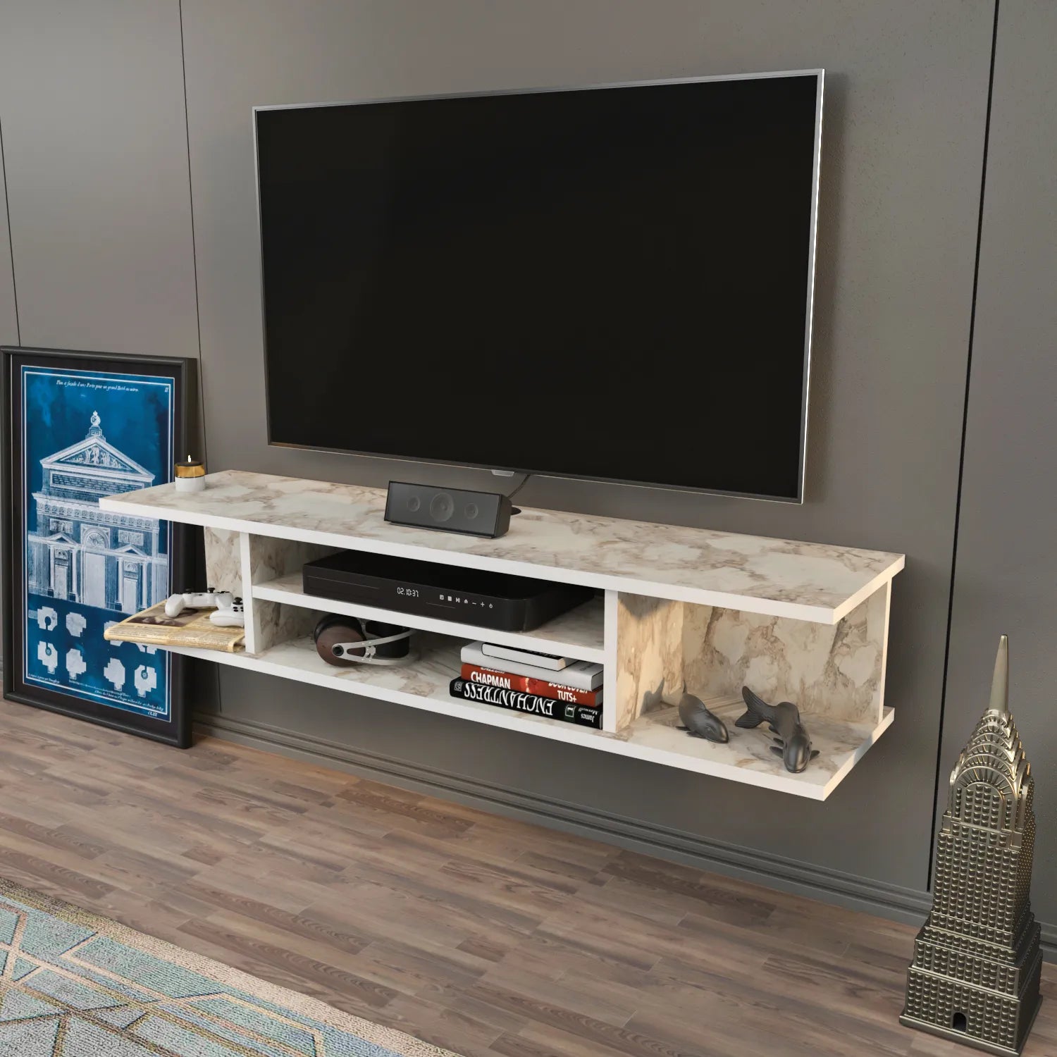 Pivot Floating, Wall Mounted TV Stand and Media Console for TVs up to 55''