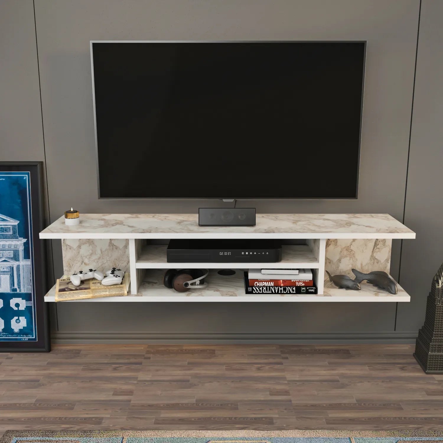 Pivot Floating, Wall Mounted TV Stand and Media Console for TVs up to 55''