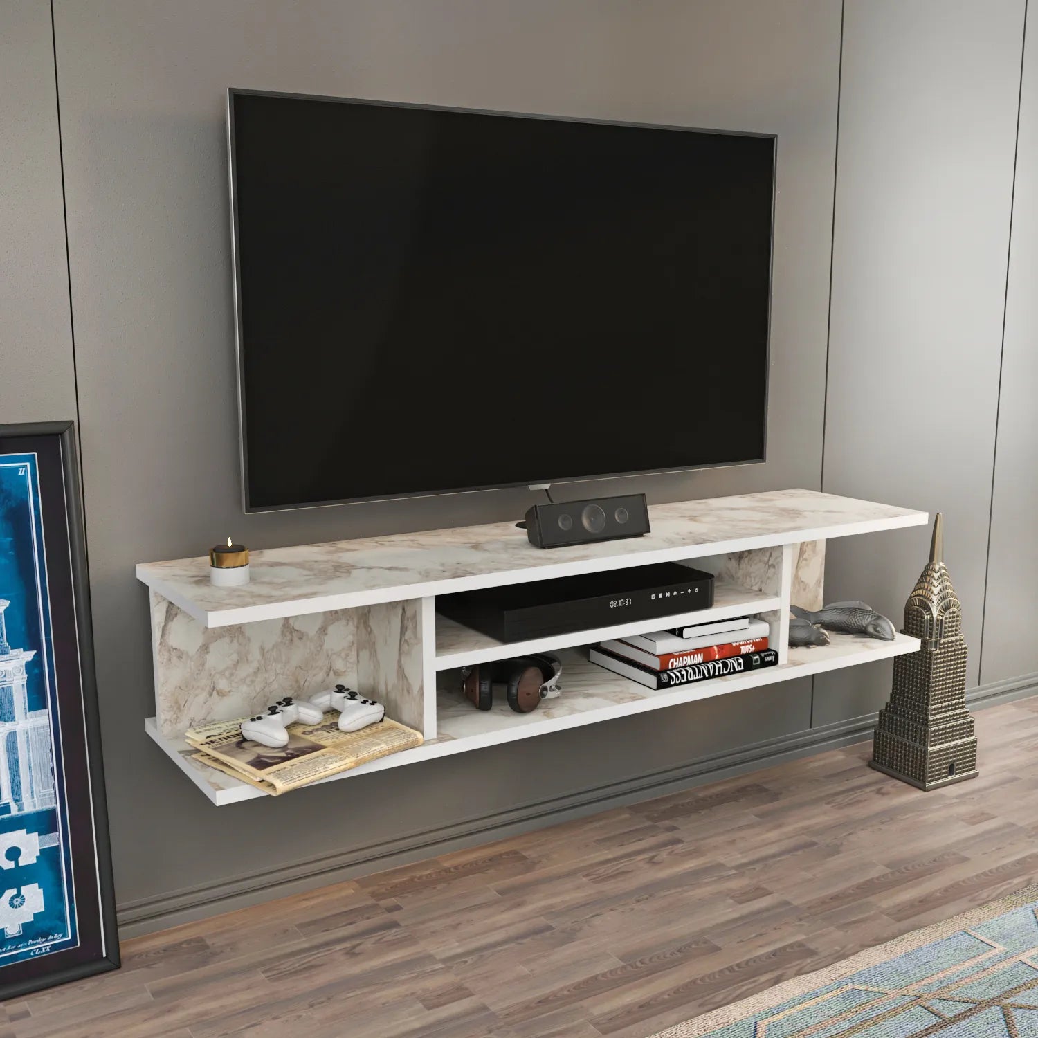Pivot Floating Wall Mounted TV Stand and Media Console for TVs up to