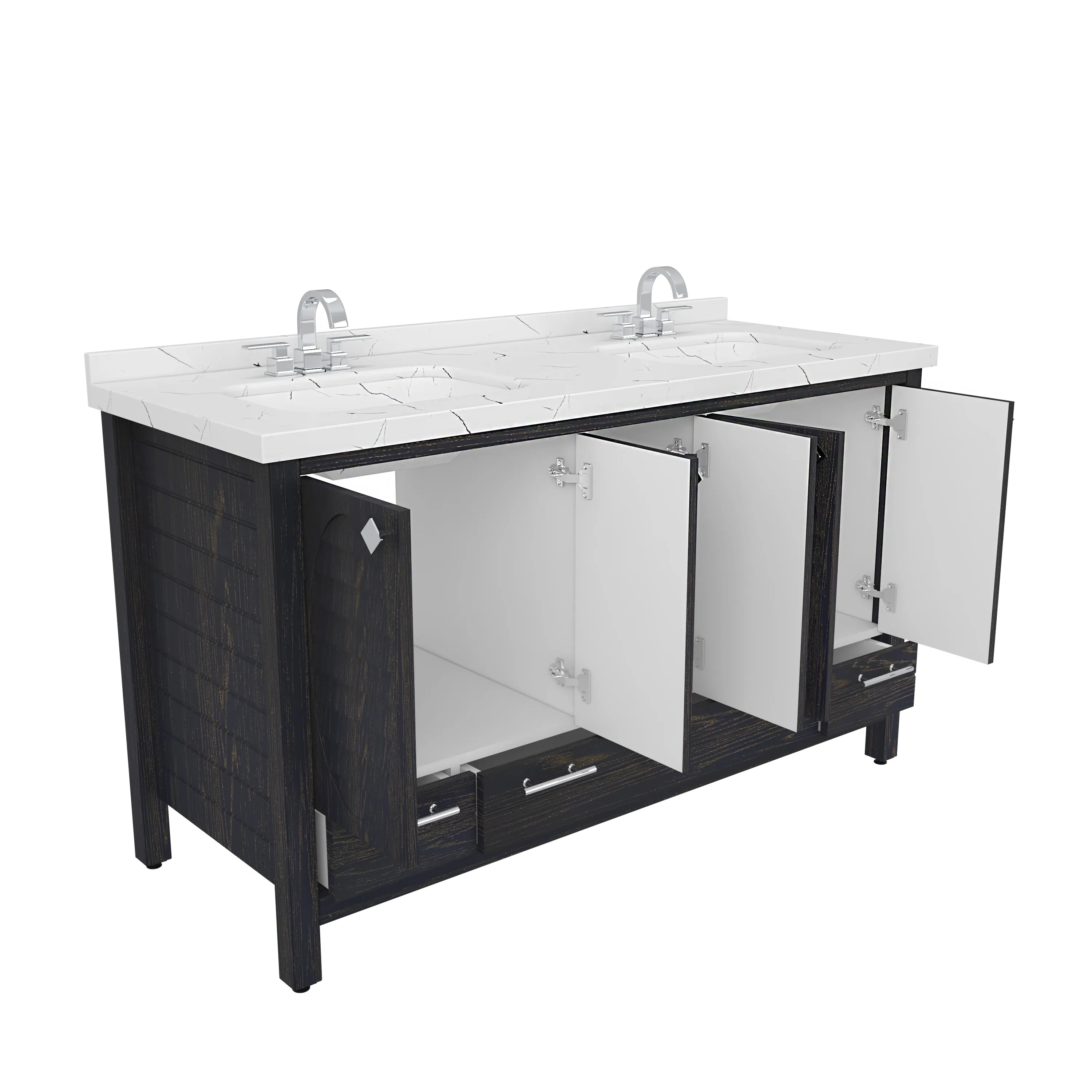 Papatya 59'' Wide Free-standing Double Bathroom Vanity with Engineered Marble Vanity Top