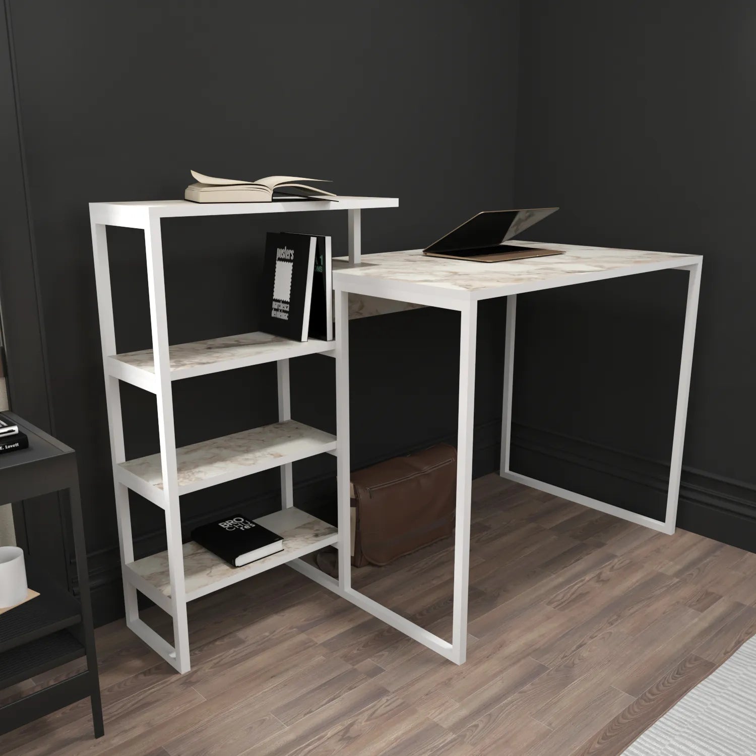 Rino 52 inch Wide Industrial Computer Writing Desk with Bookshelf