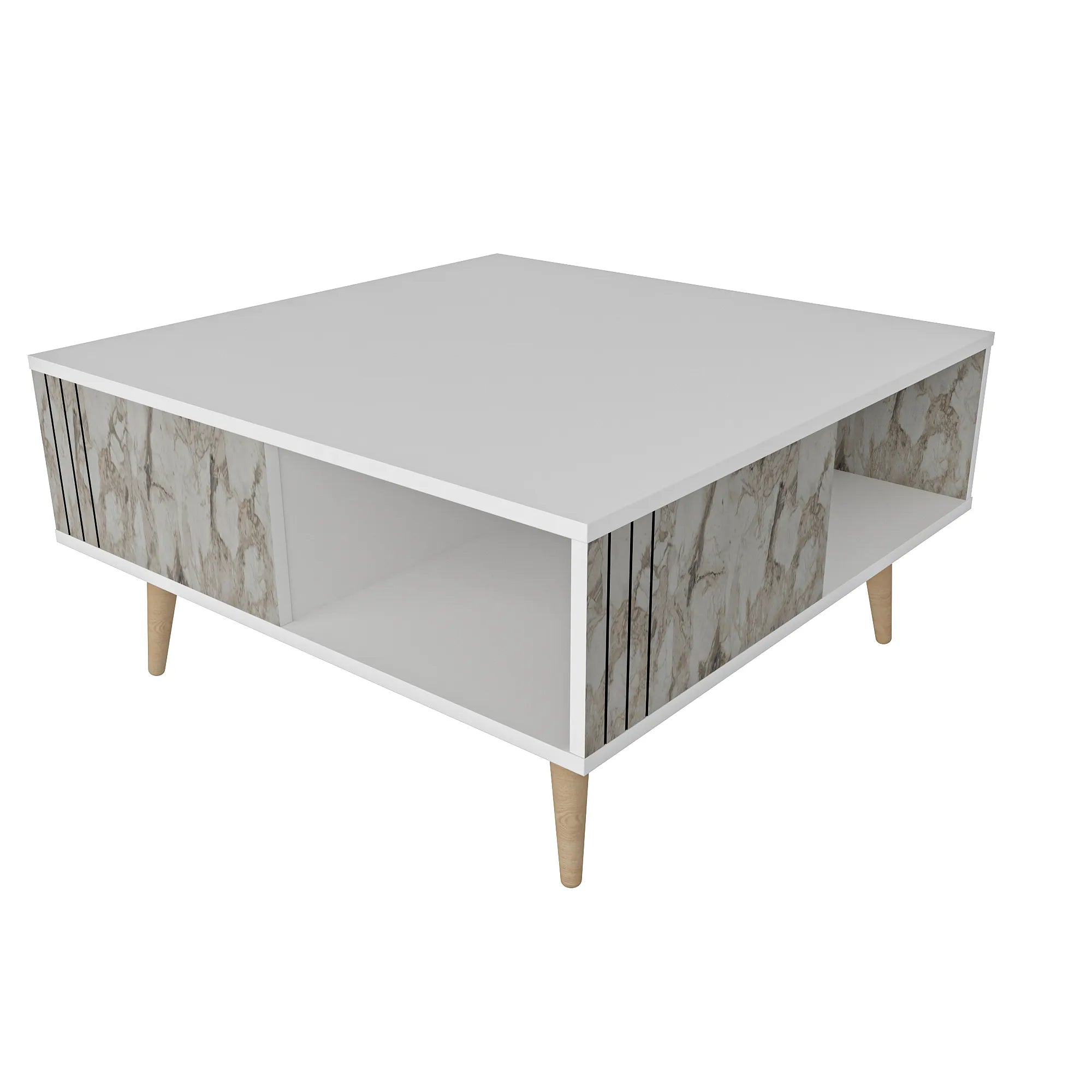 Ronas 35 inch Wide Square Coffee Table with Open Shelf Storage | Cocktail Table