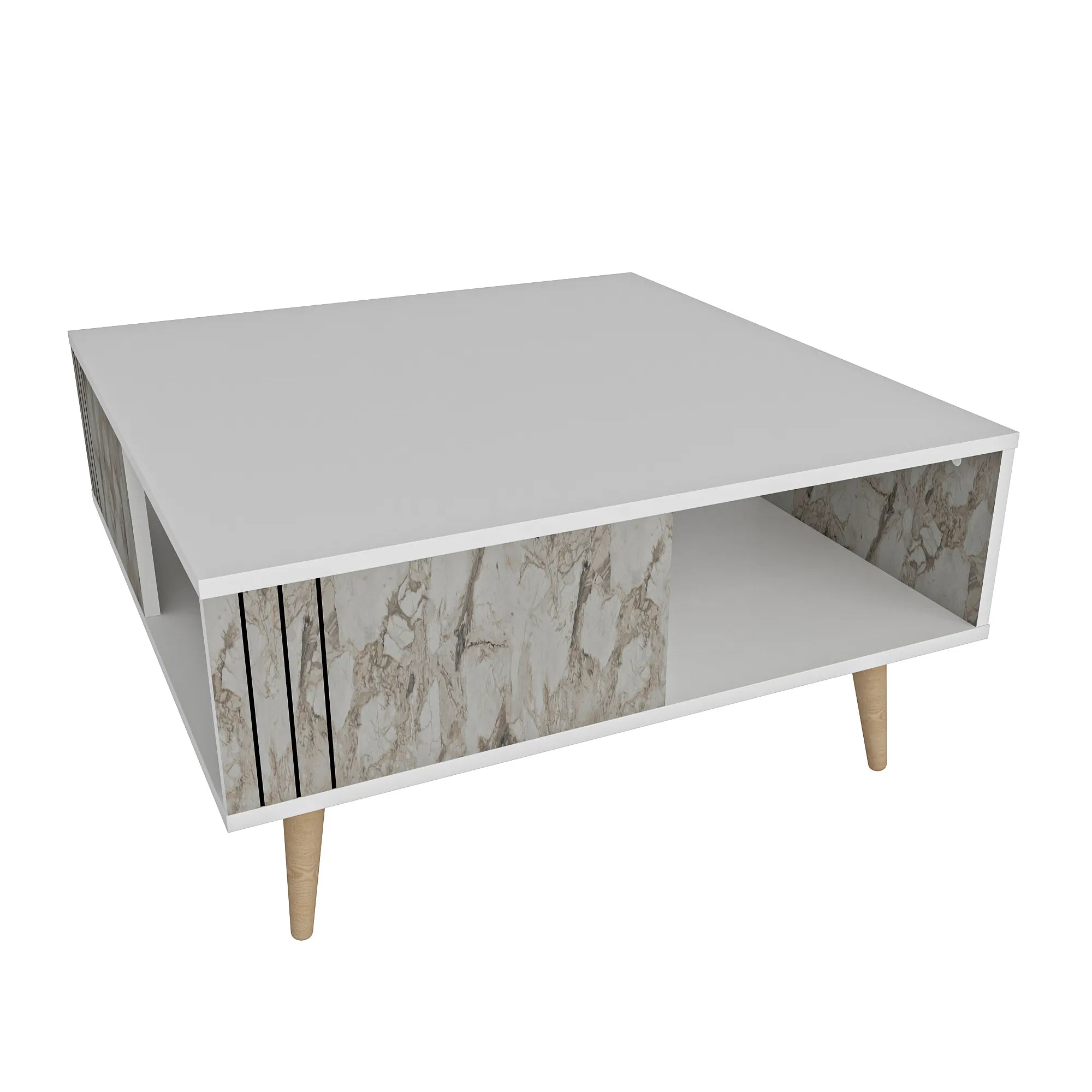 Ronas 35 inch Wide Square Coffee Table with Open Shelf Storage | Cocktail Table