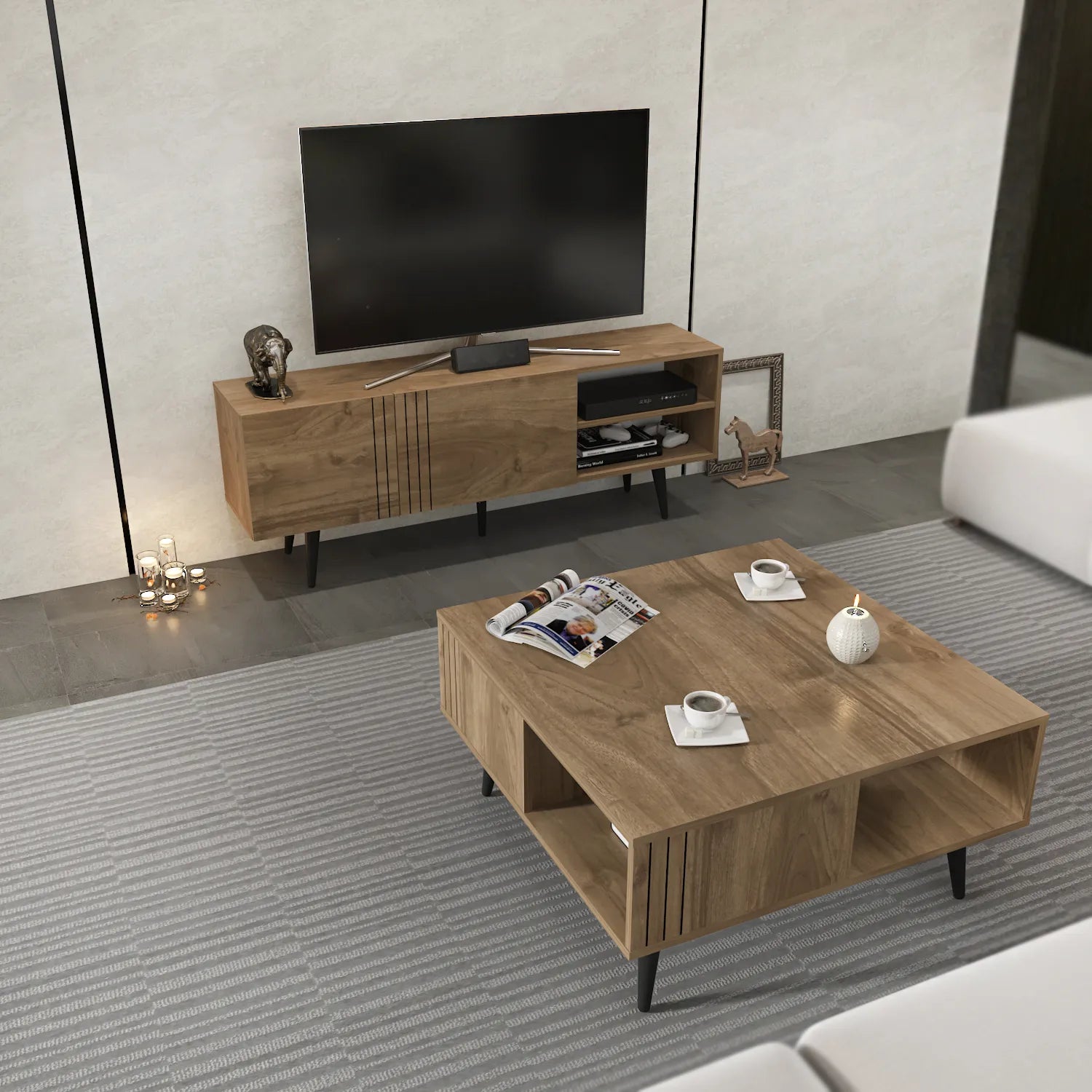 Ronas 35 inch Wide Square Coffee Table with Open Shelf Storage | Cocktail Table