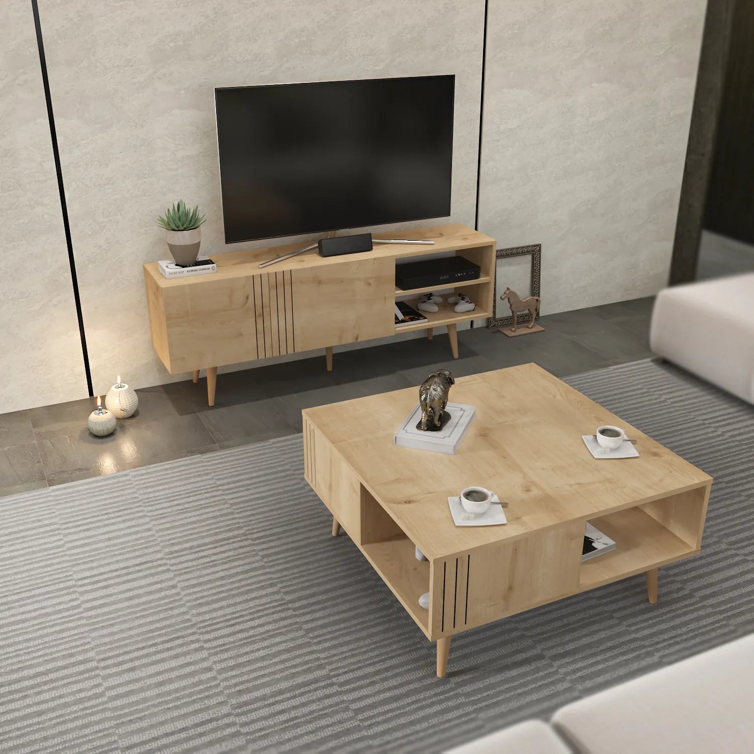 Ronas 35 inch Wide Square Coffee Table with Open Shelf Storage | Cocktail Table