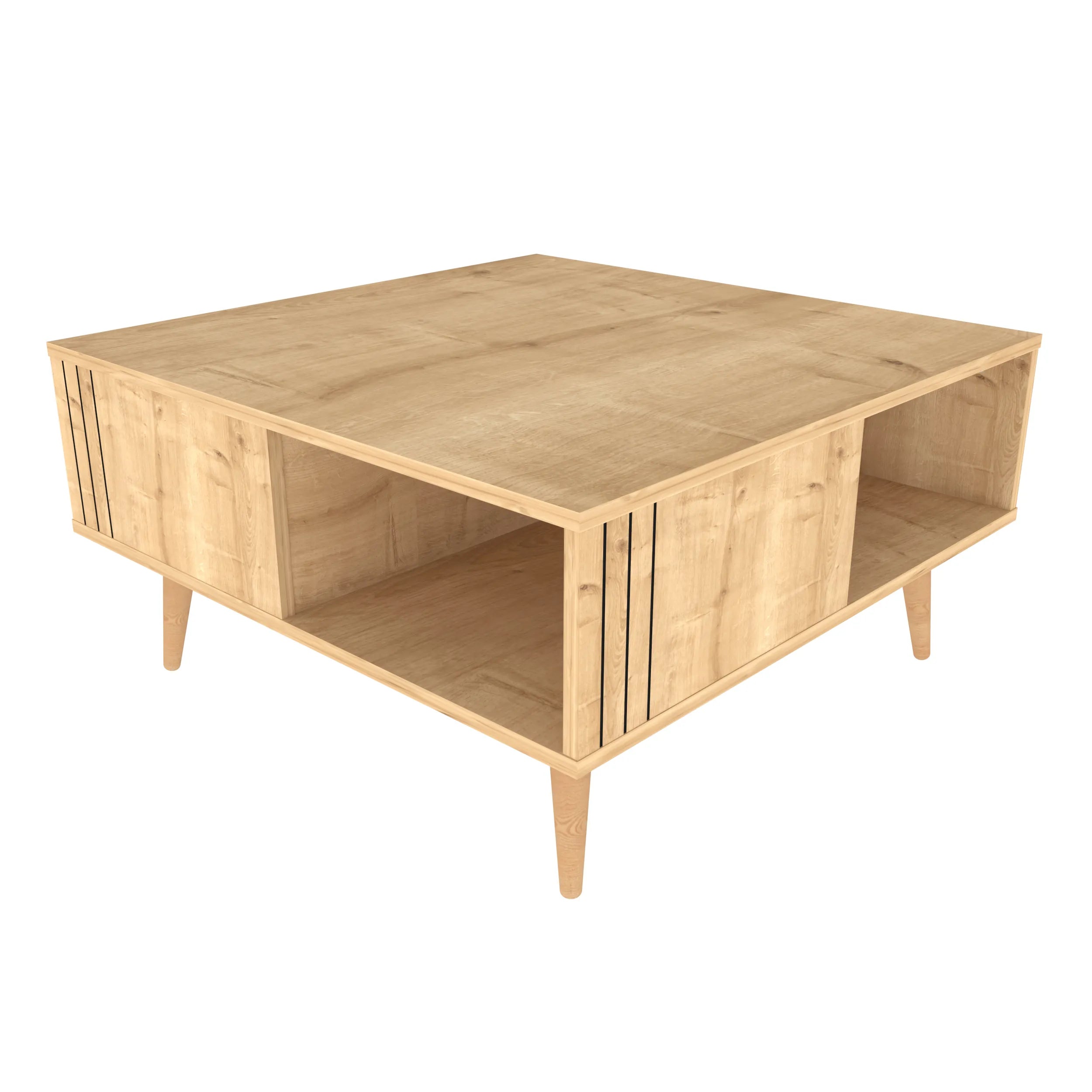 Ronas 35 inch Wide Square Coffee Table with Open Shelf Storage | Cocktail Table