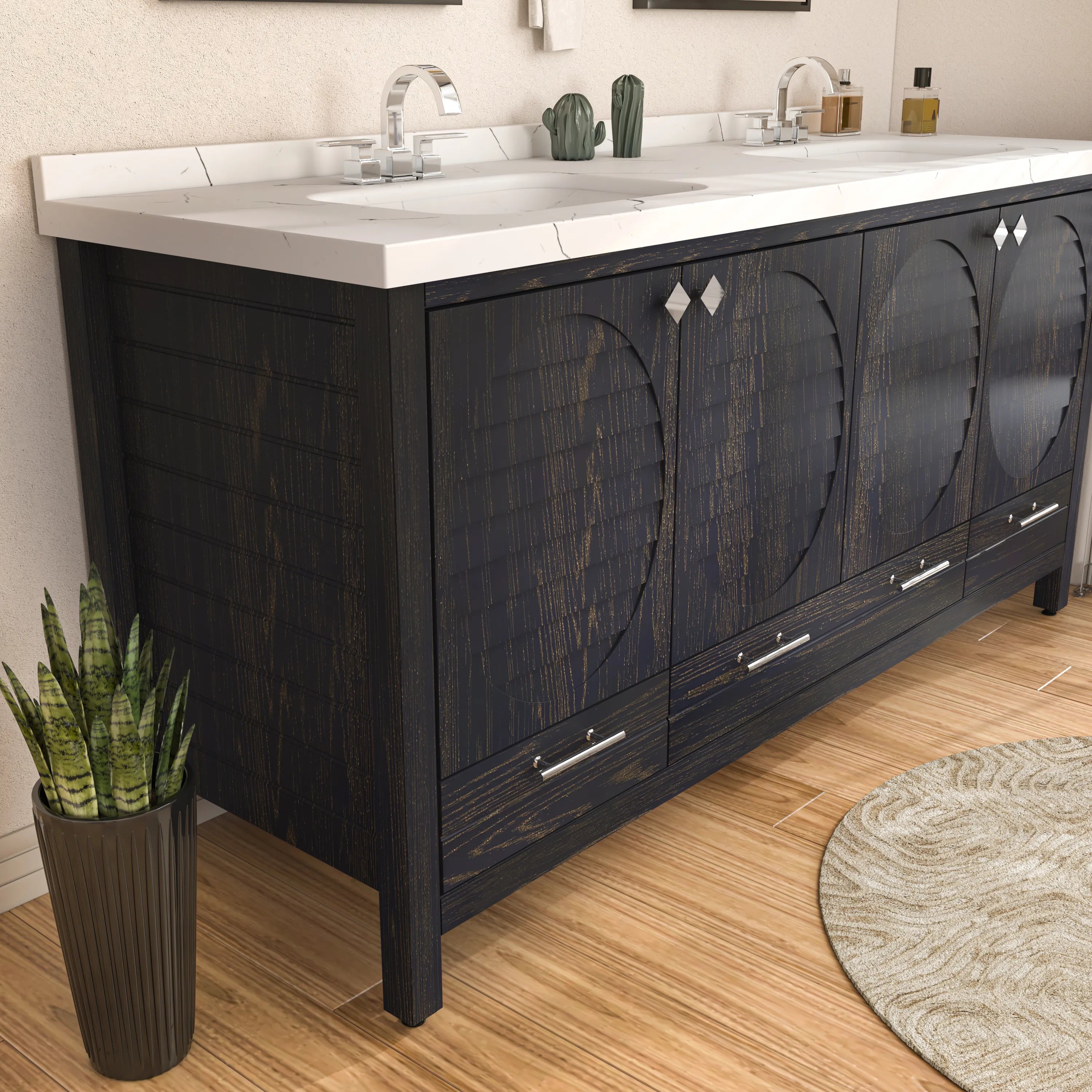 Papatya 71'' Wide Free-standing Double Bathroom Vanity with Engineered Marble Vanity Top