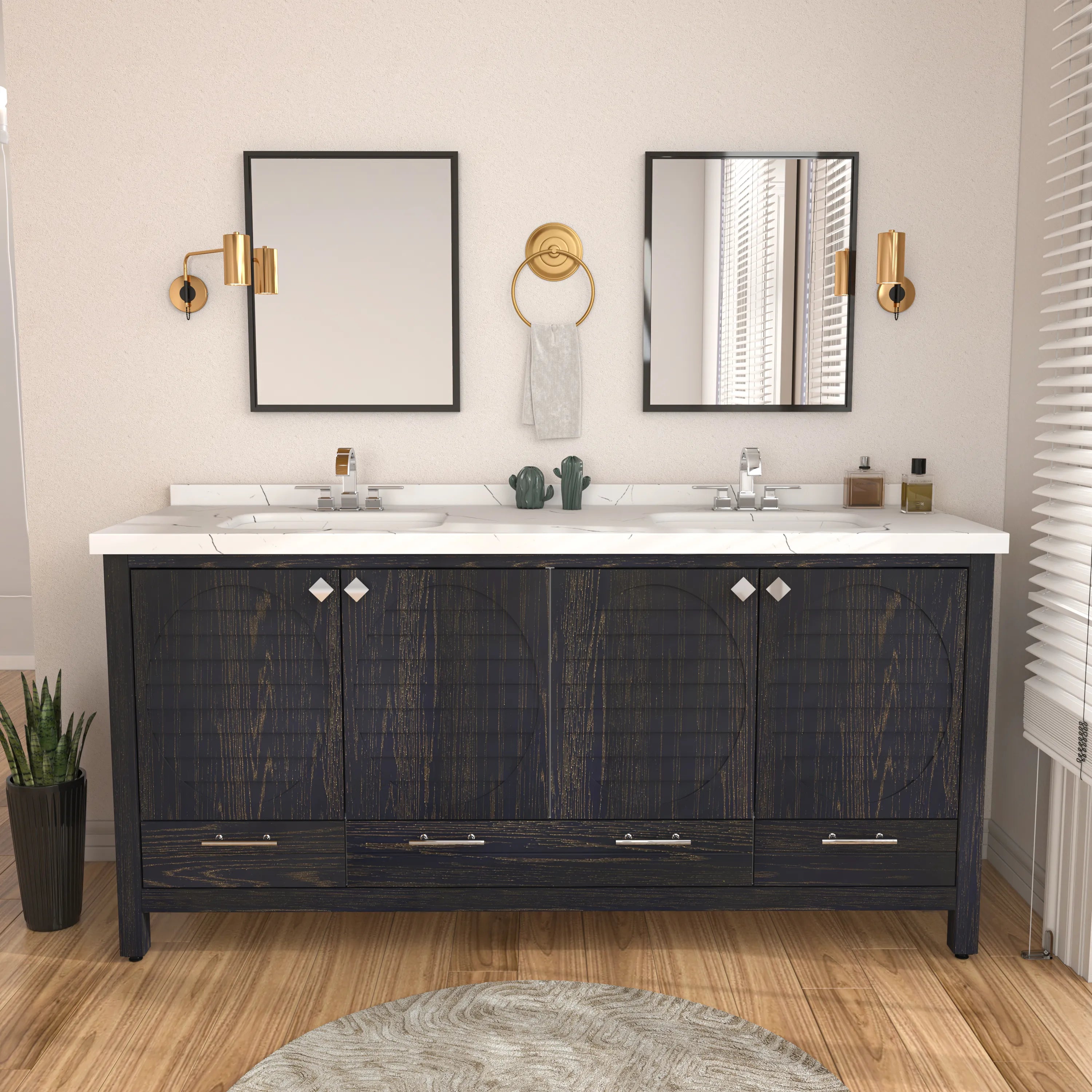 Papatya 71'' Wide Free-standing Double Bathroom Vanity with Engineered Marble Vanity Top