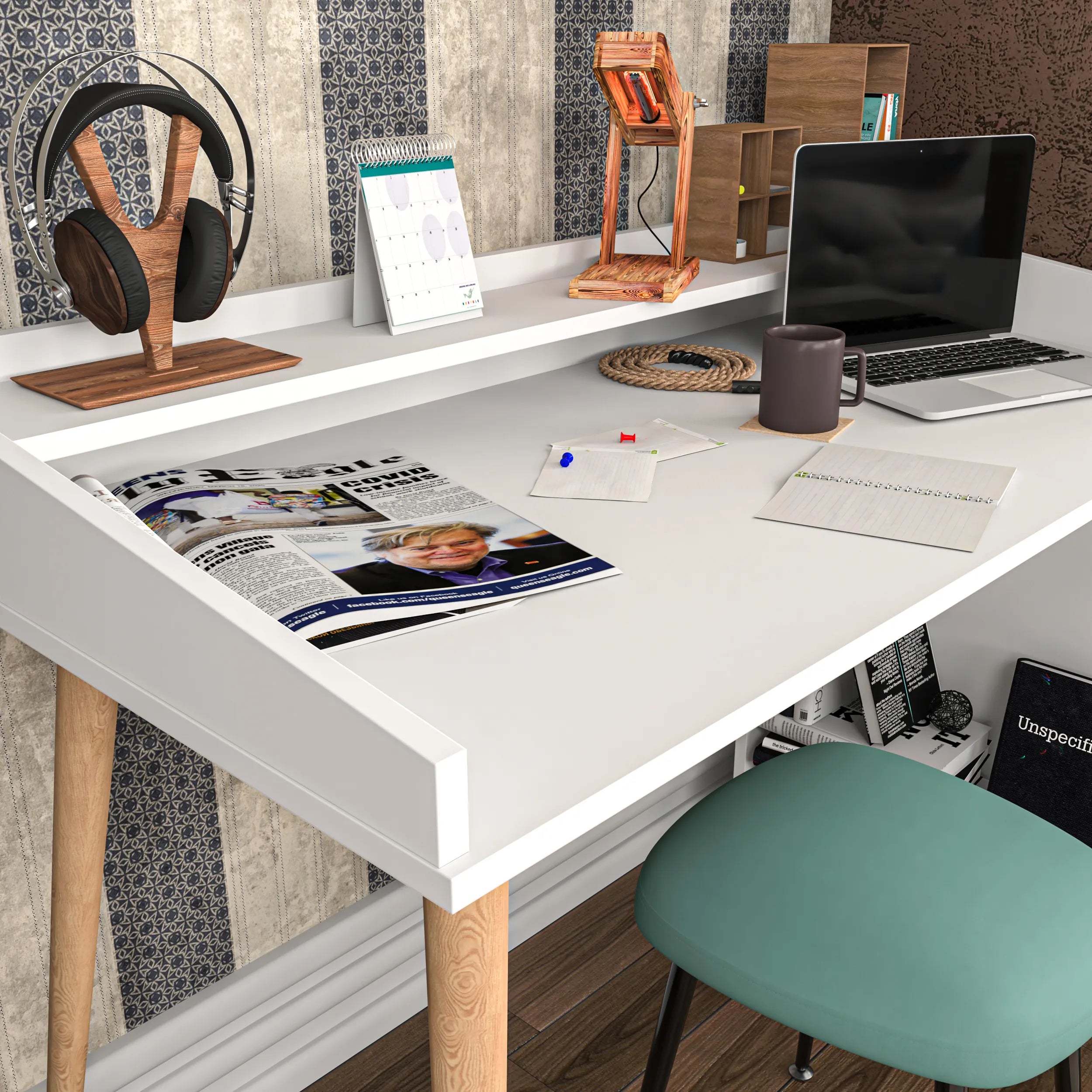 Computer Desk with Drawers and Storage Shelves, 48 inch Home