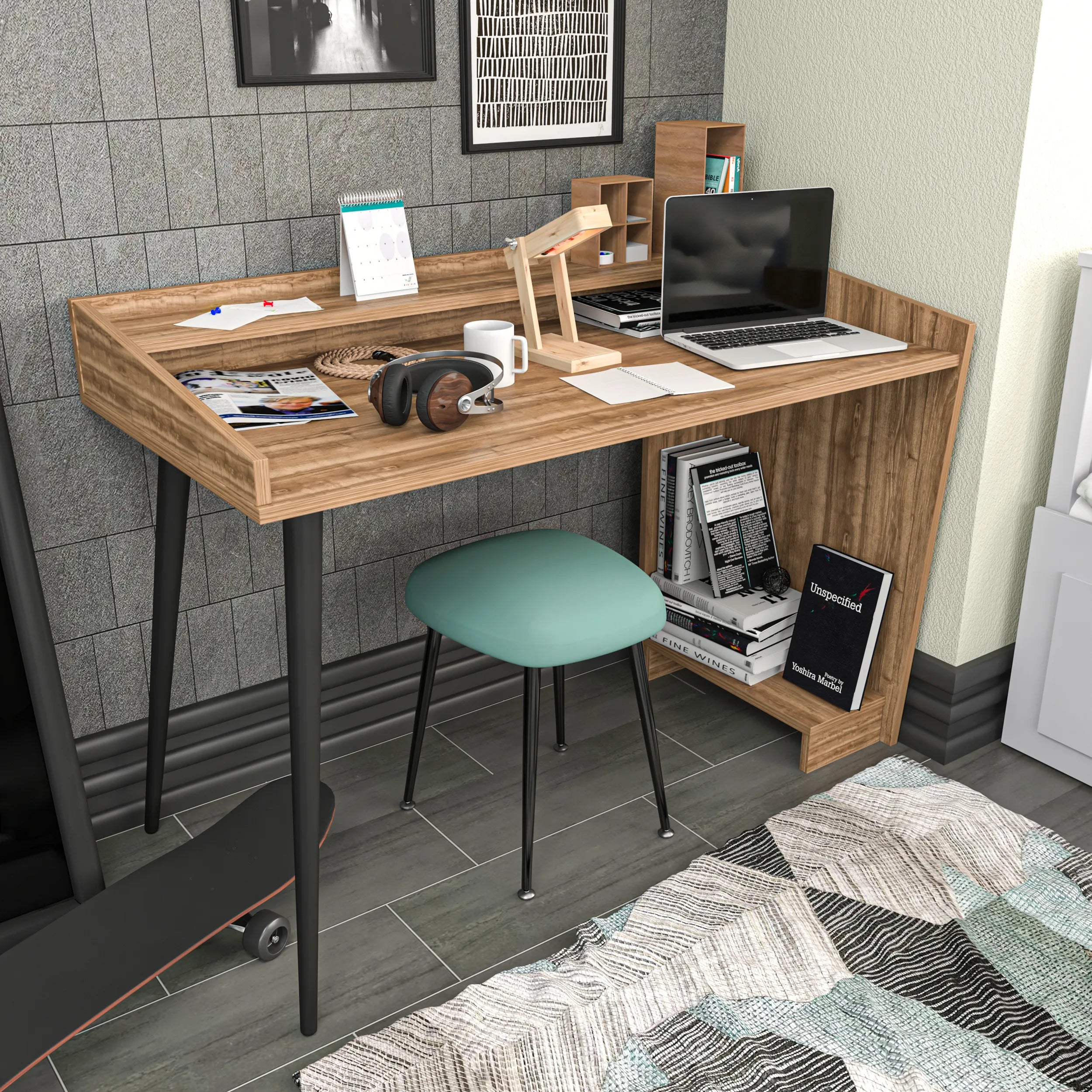 Vanessa 48 inch Wide Computer Desk with Open Shelf Storage