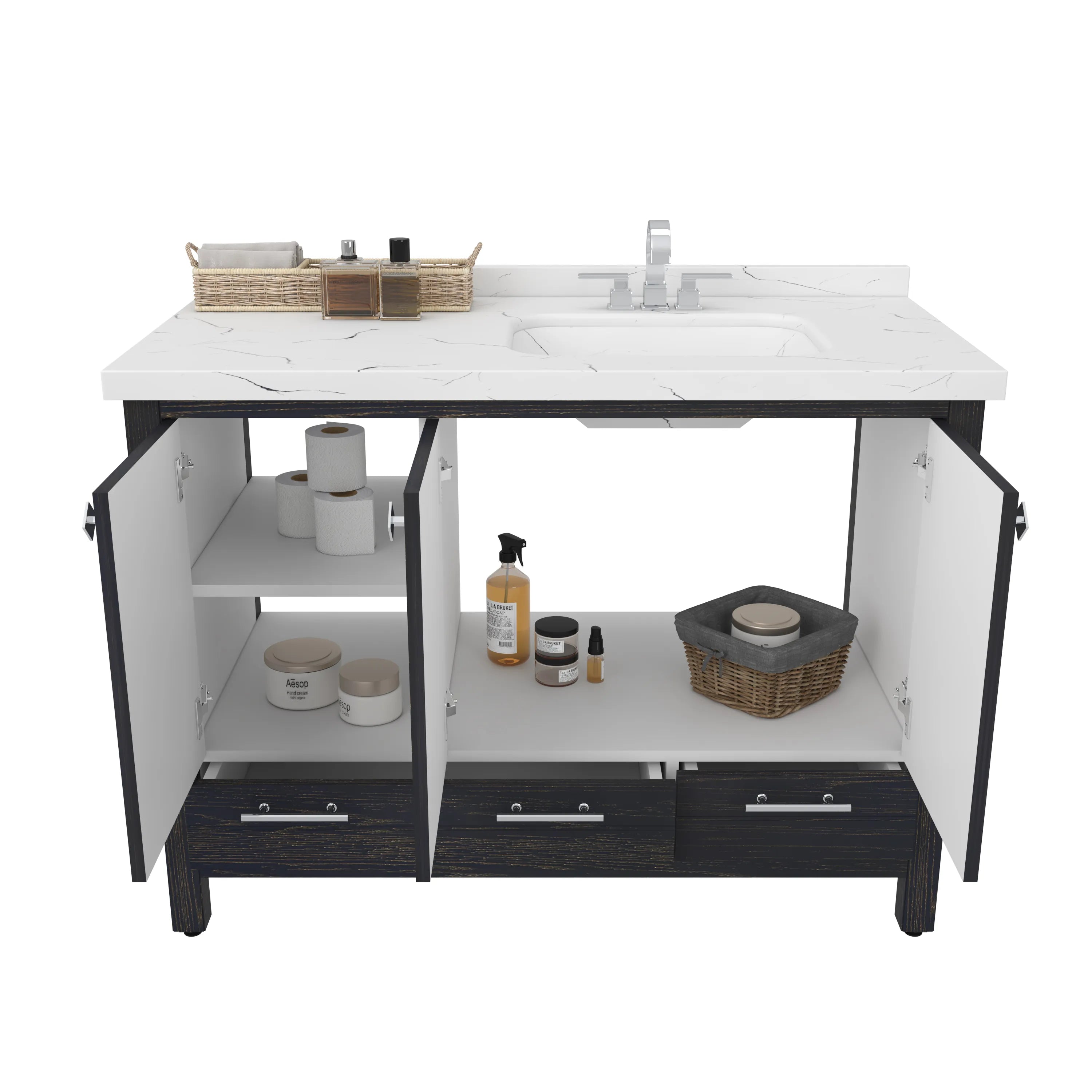 Papatya 47'' Wide Free-standing Single Bathroom Vanity with Engineered Marble Vanity Top