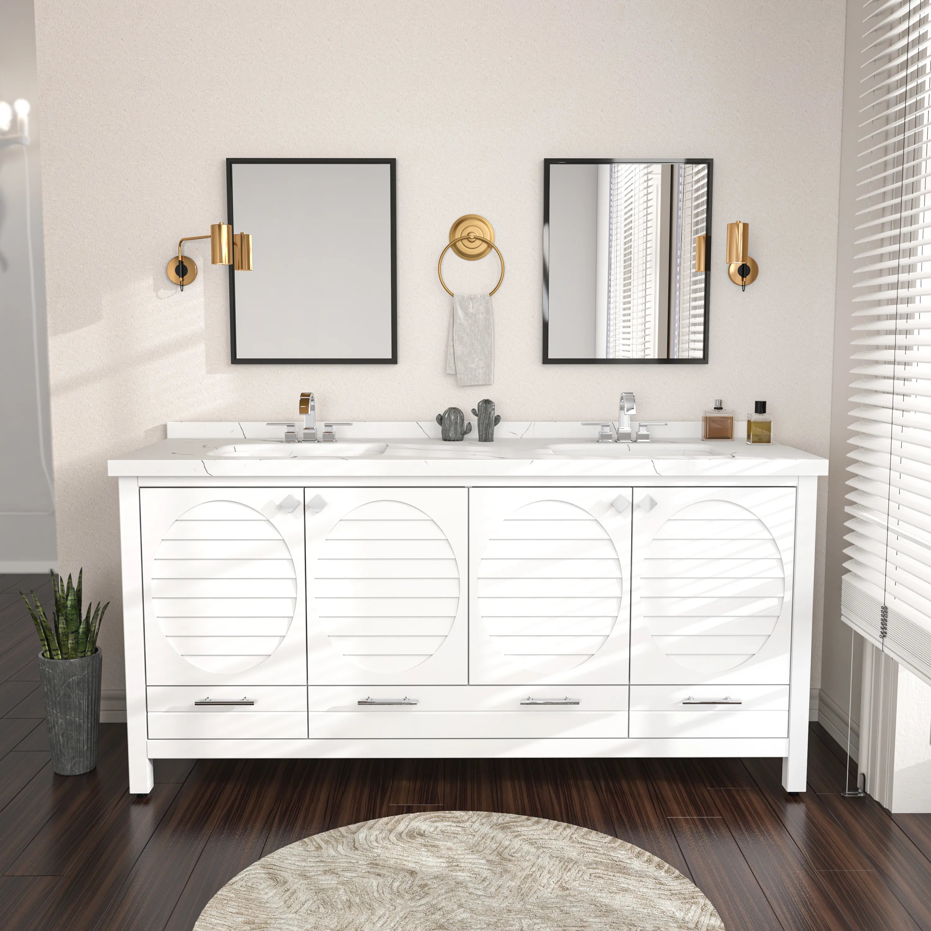 Papatya 71'' Wide Free-standing Double Bathroom Vanity with Engineered Marble Vanity Top