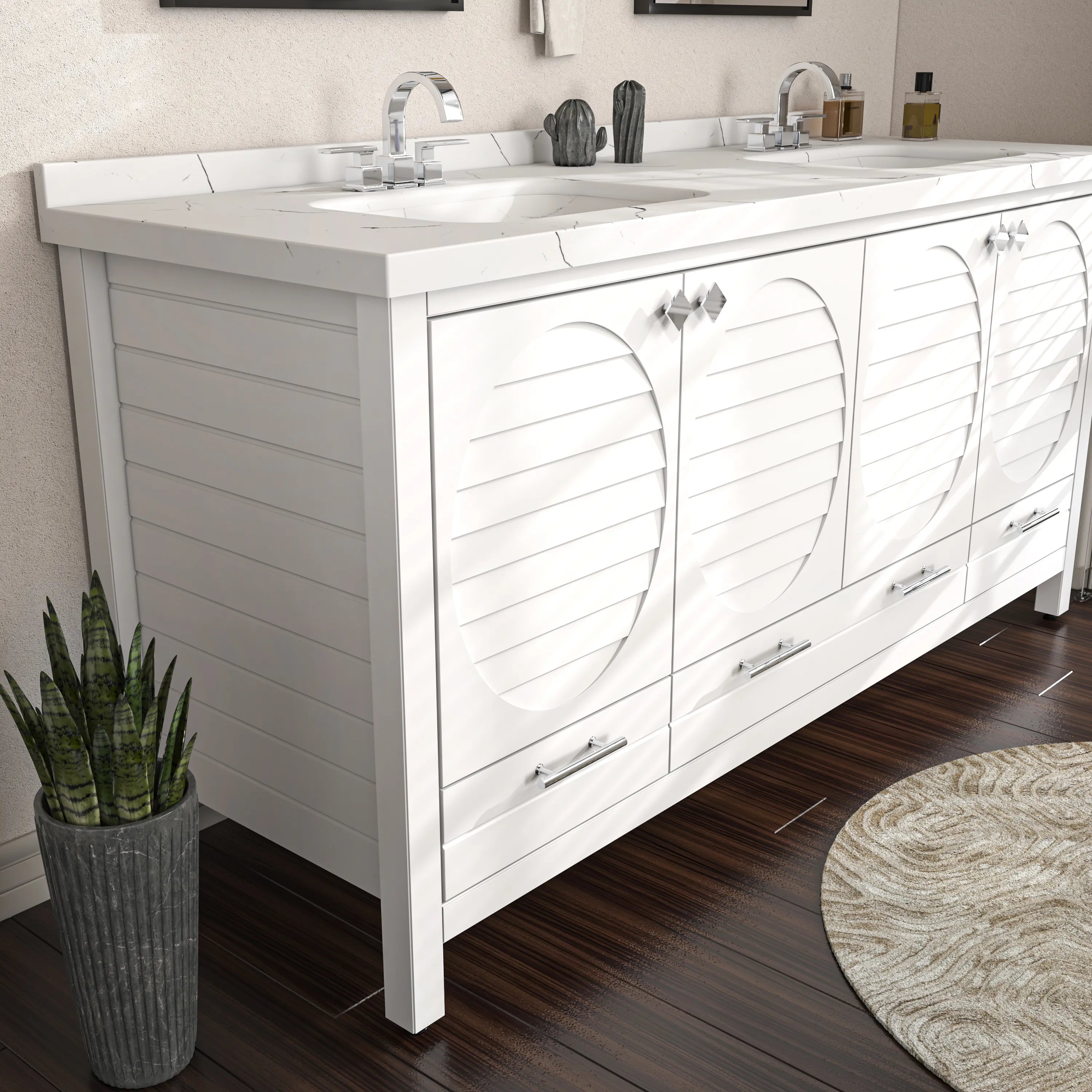 Papatya 71'' Wide Free-standing Double Bathroom Vanity with Engineered Marble Vanity Top