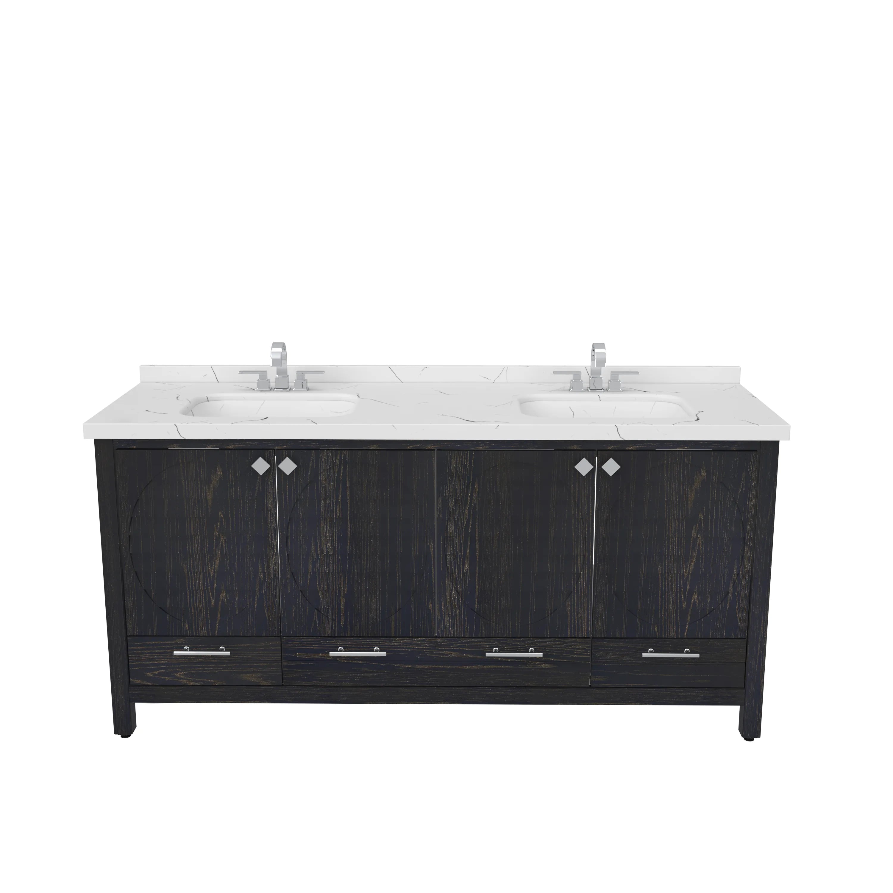 Papatya 71'' Wide Free-standing Double Bathroom Vanity with Engineered Marble Vanity Top