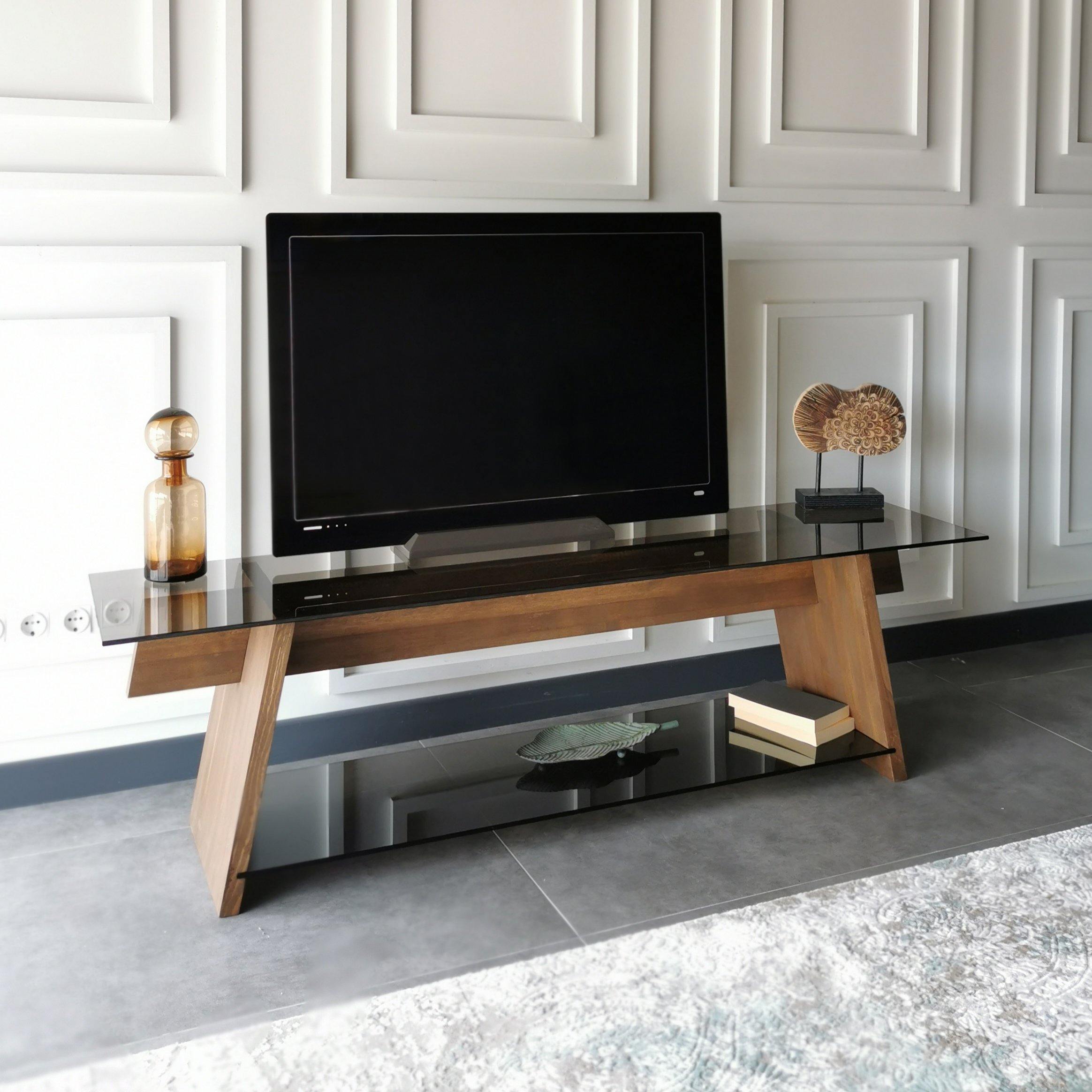 Genova 62" Wide TV Stand & Media Console with Tempered Glass Shelves for TVs up to 70" - Decorotika