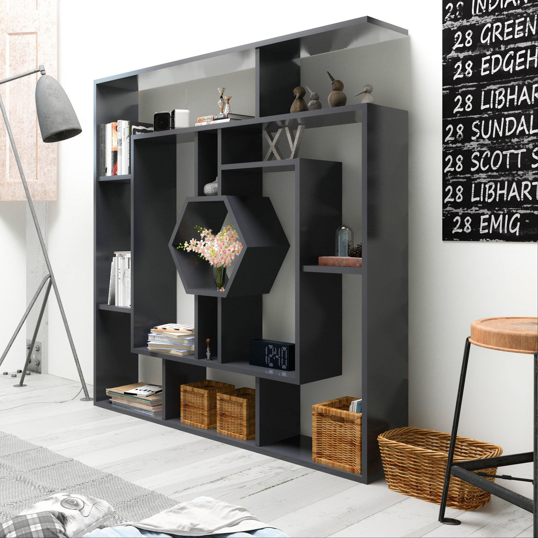 Labrina 53" Tall Unique Geometric Bookcase - Decorotika