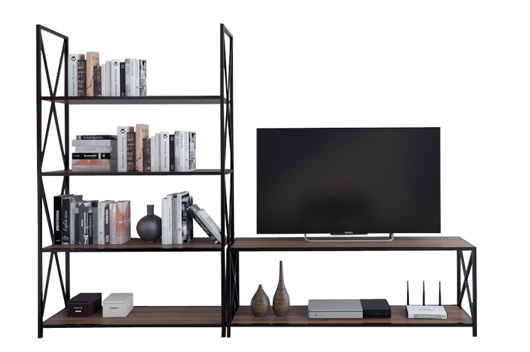 Xena Metal Wood Entertainment Center for TVs up to 55" (Set of 2) - Decorotika