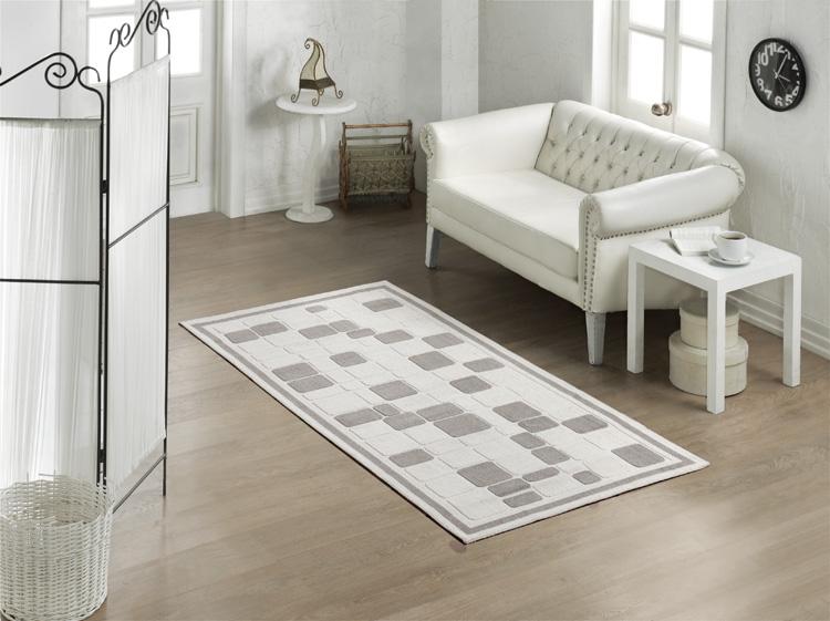 Mosaic 100% Turkish Cotton Bohemian Washable Area Rug - Light Gray and Off-White - Decorotika