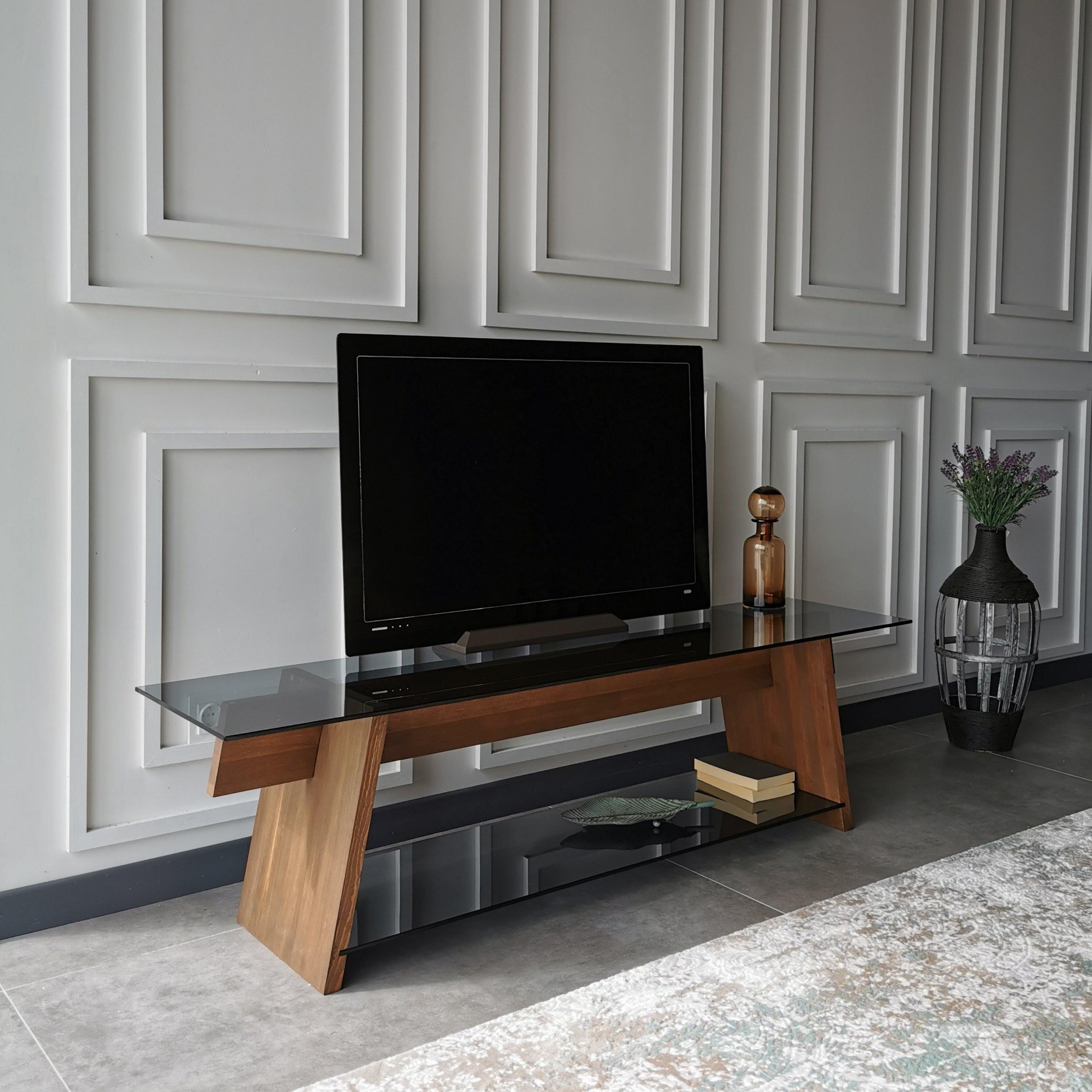 Genova 62" Wide TV Stand & Media Console with Tempered Glass Shelves for TVs up to 70" - Decorotika