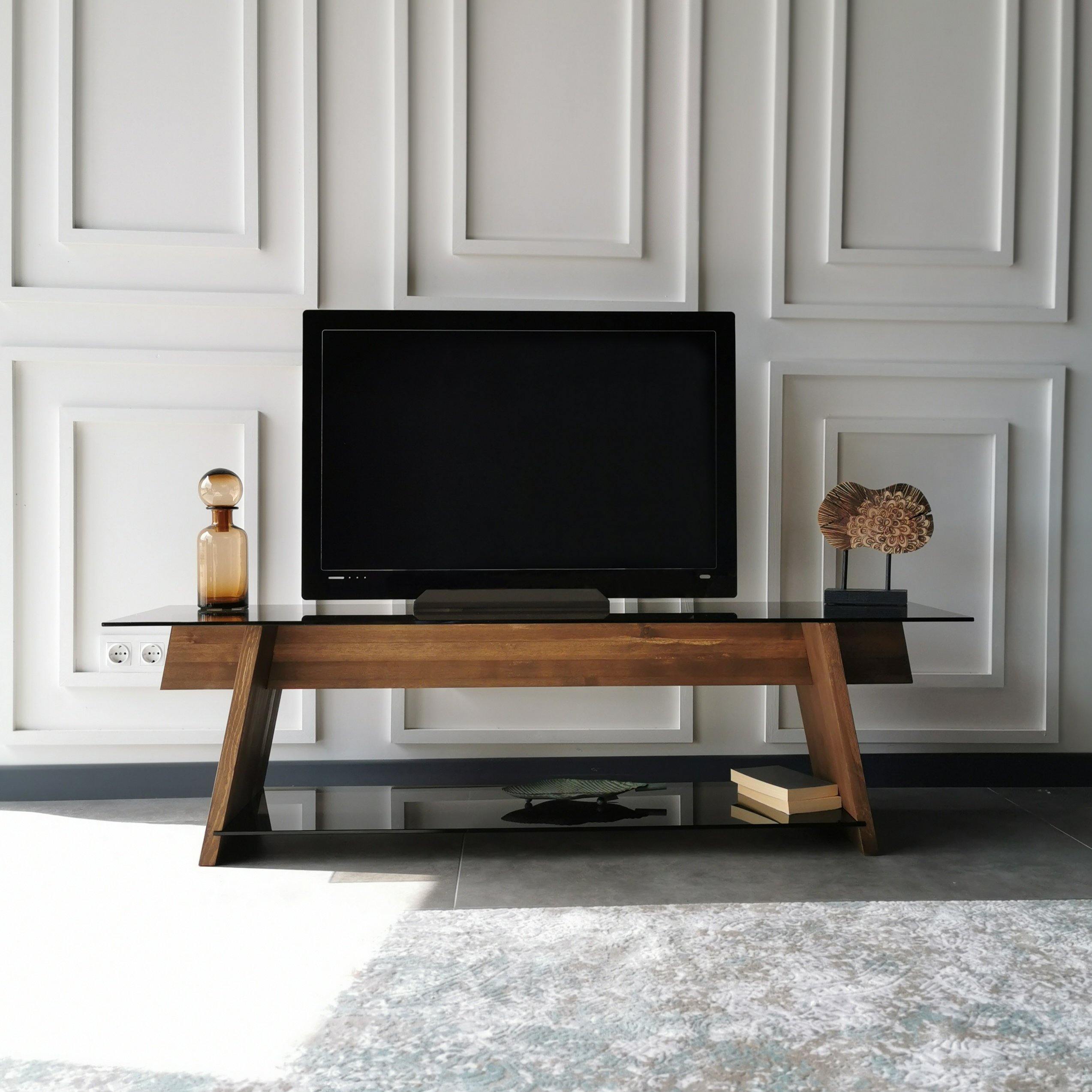 Genova 62" Wide TV Stand & Media Console with Tempered Glass Shelves for TVs up to 70" - Decorotika