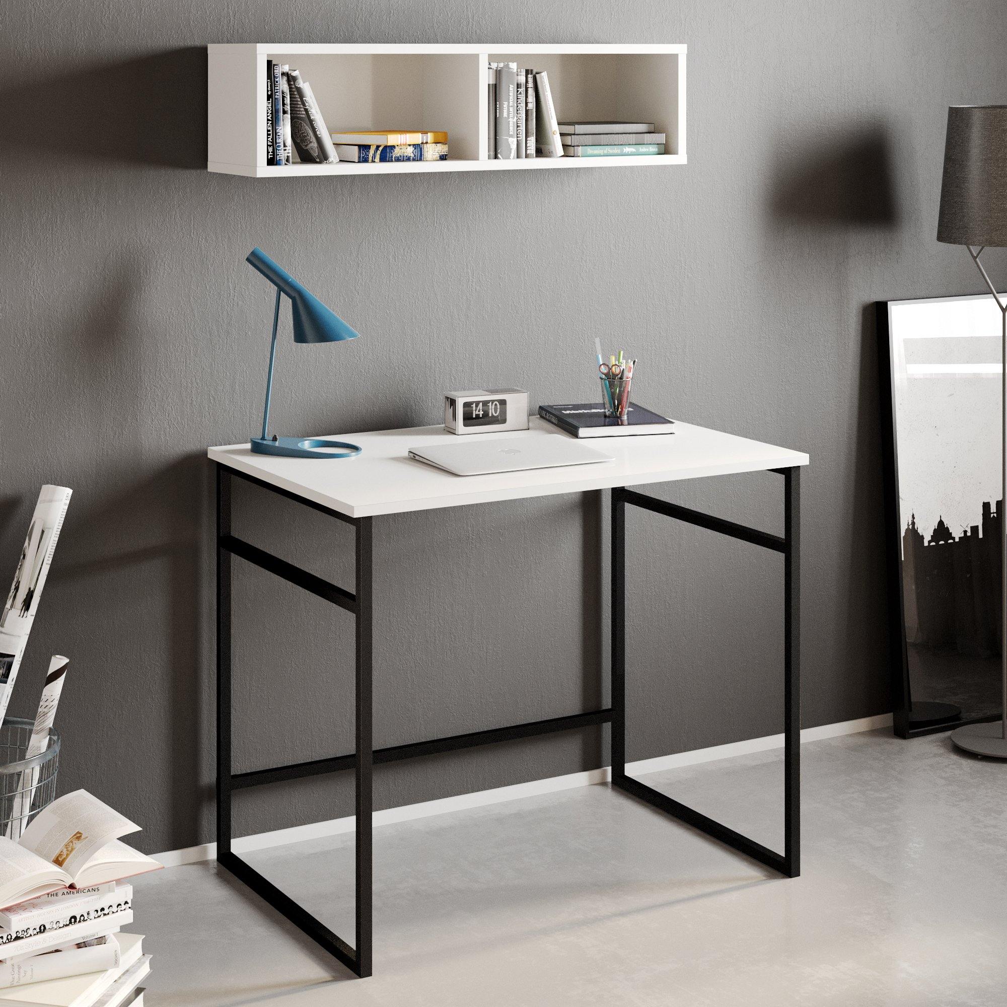 Gama 35" Wide Computer Desk with a Wall Cubby Shelf - Decorotika